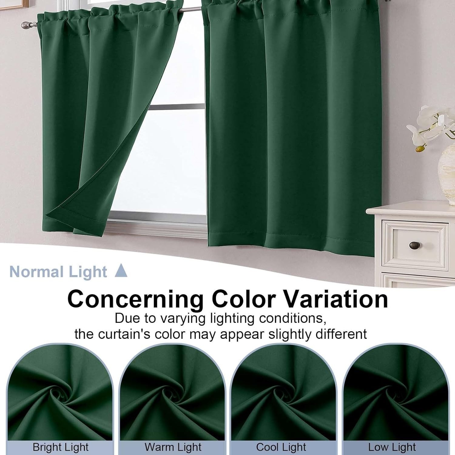 Versatile Ever Green Blackout Window Curtains, 30×45 In, 2 Pack for Cozy Spaces