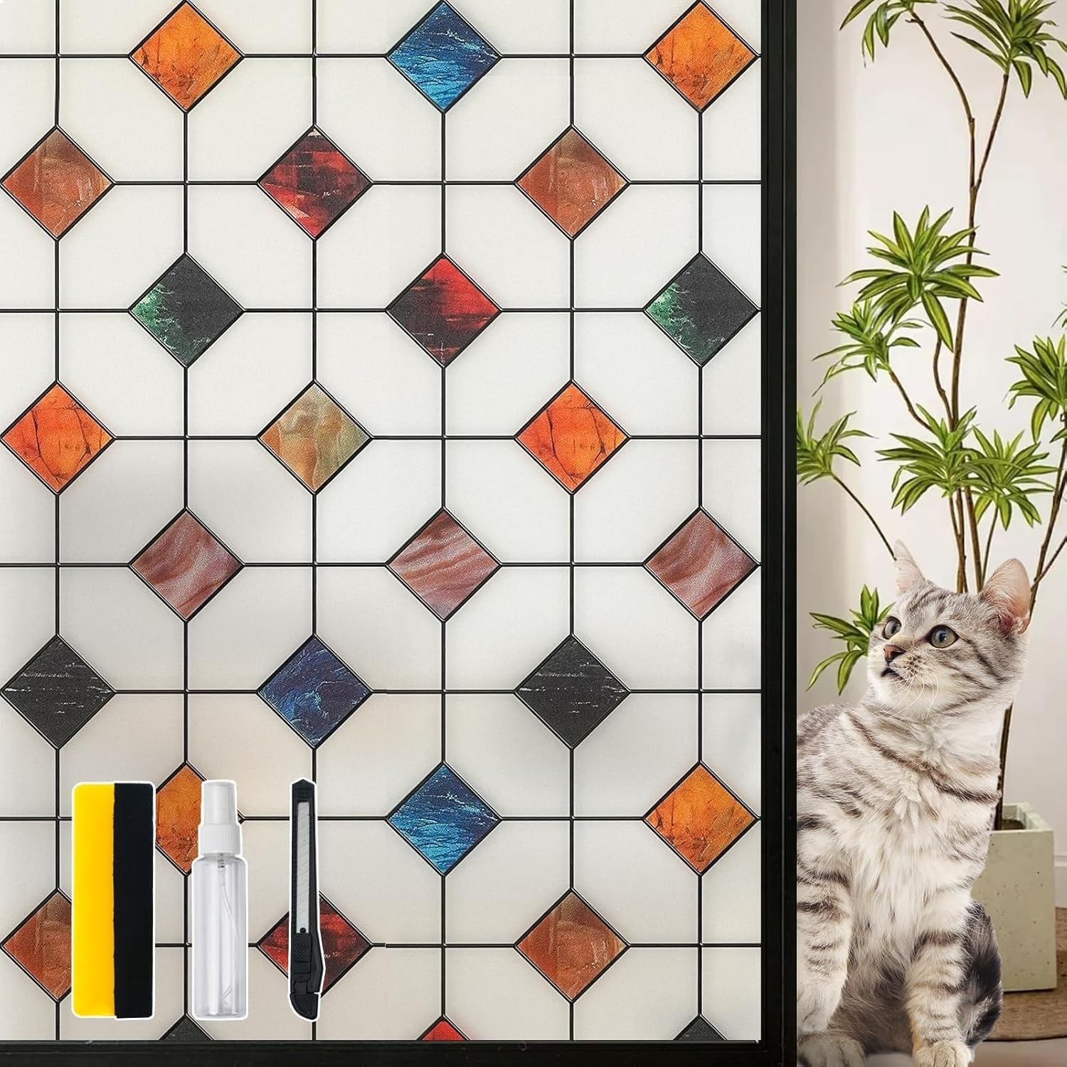 Stylish Geometric Window Clings, Easy Static Cling Installation, 17.7in x 78.7in
