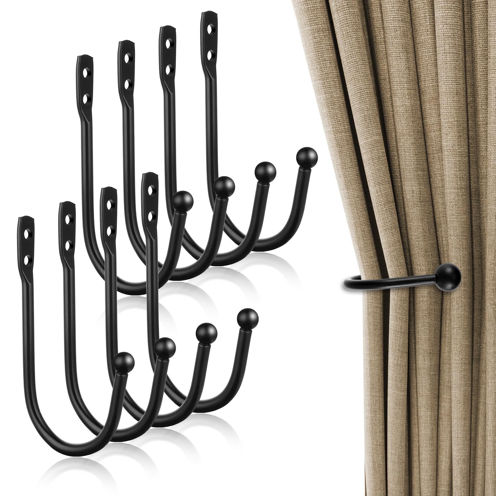 8 Pcs Curtain Holdbacks, Curtain Tiebacks, Curtains Wall Hooks, Black Curtain…