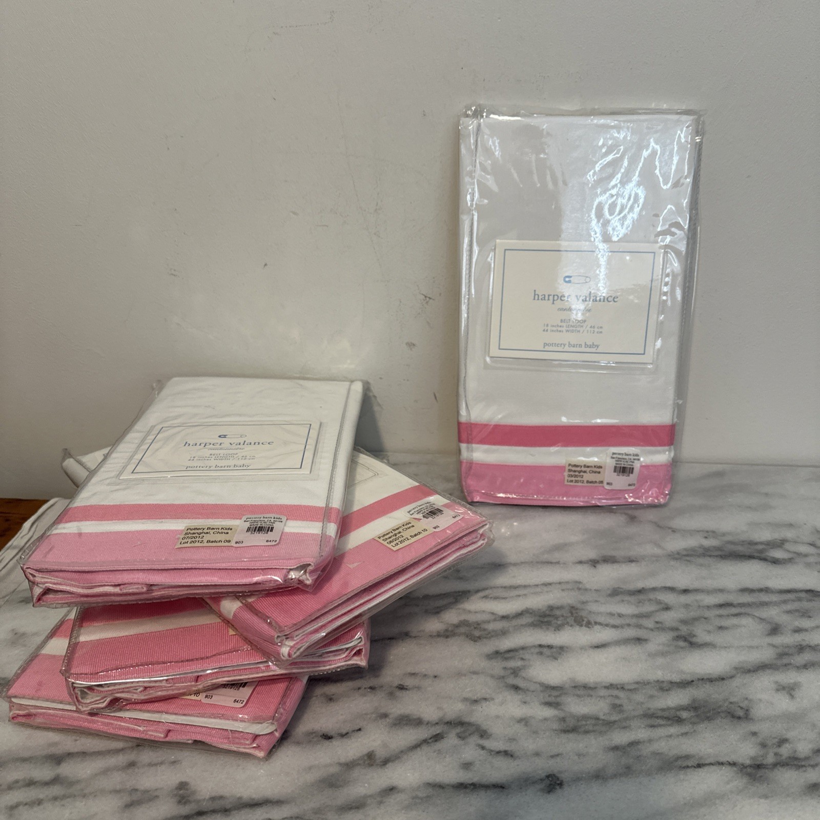 Pottery Barn Kids Harper Pink Stripe Window Valance 44 x 18” set of 5 NEW NIP