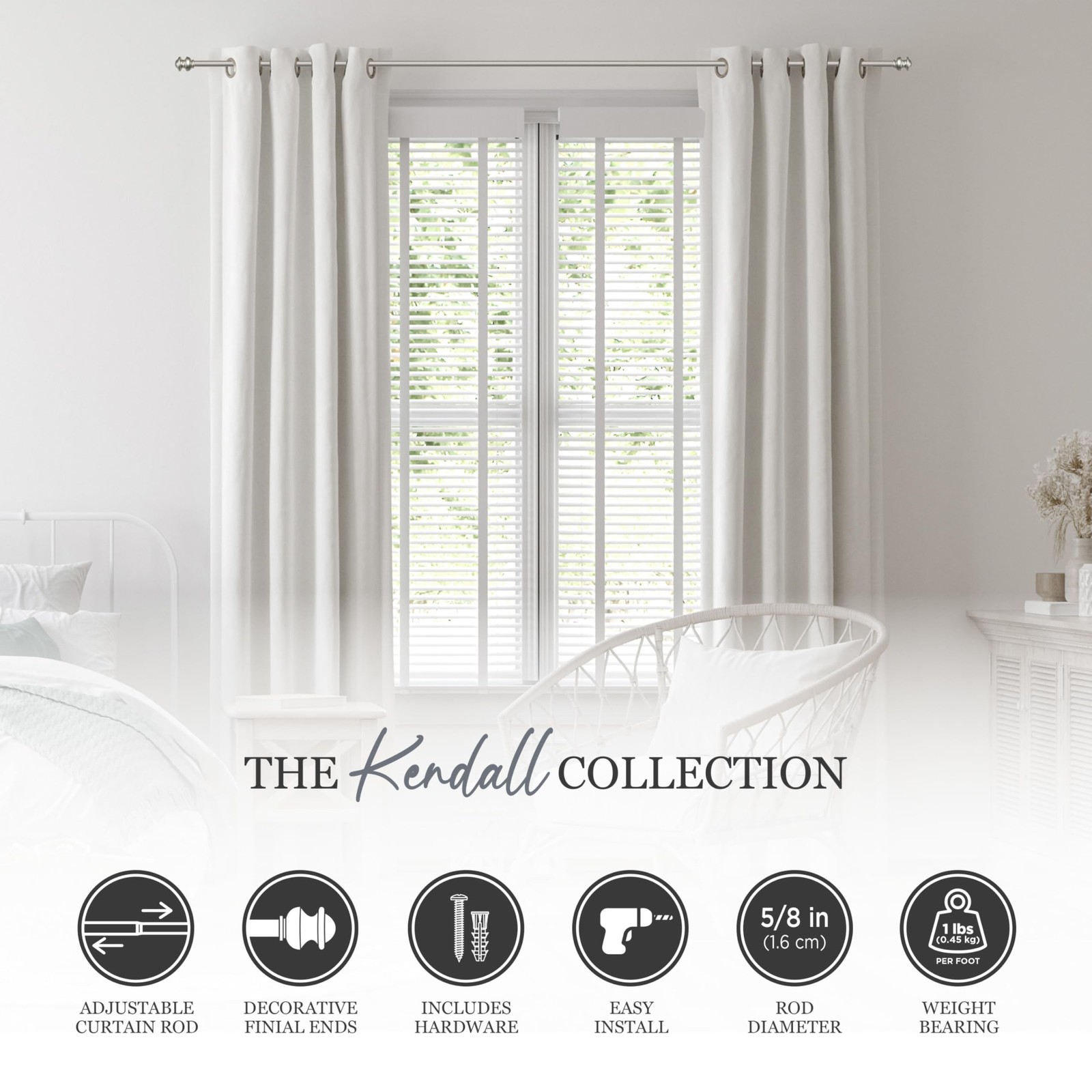 Kendall Decorative Window Curtain Rod Brushed Nickel 2848 Inch KN71716