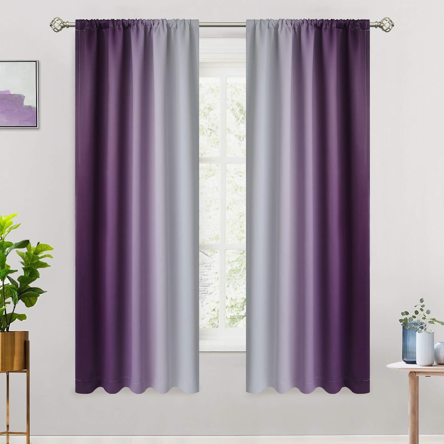 Rod Pocket Ombre Room 52″W x 63″L (Pack of 2) *Purple to Grayish White