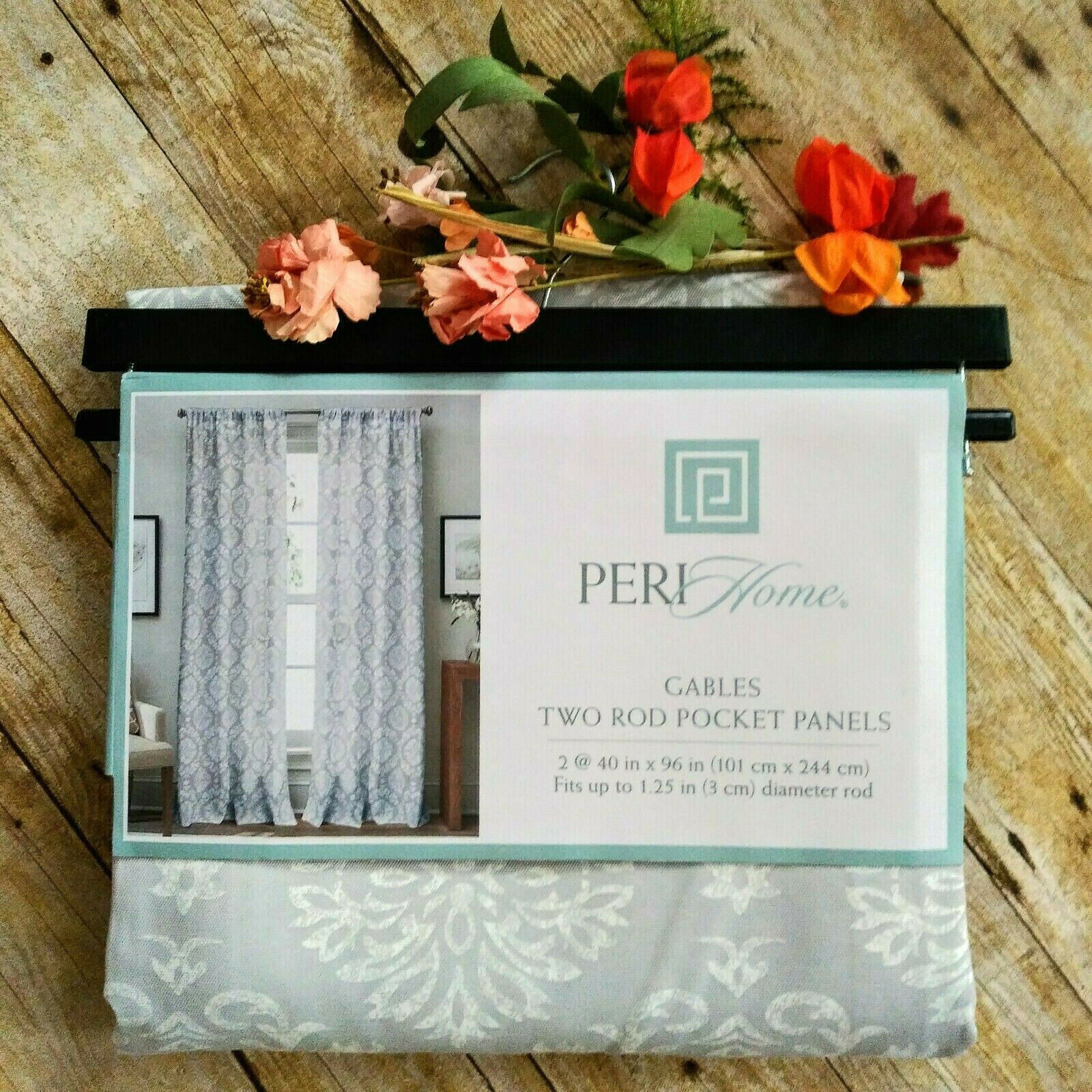 Peri Home 2 Pk Gables Medallion Rod Pocket Curtain Panels 40×96 Ea Grey White