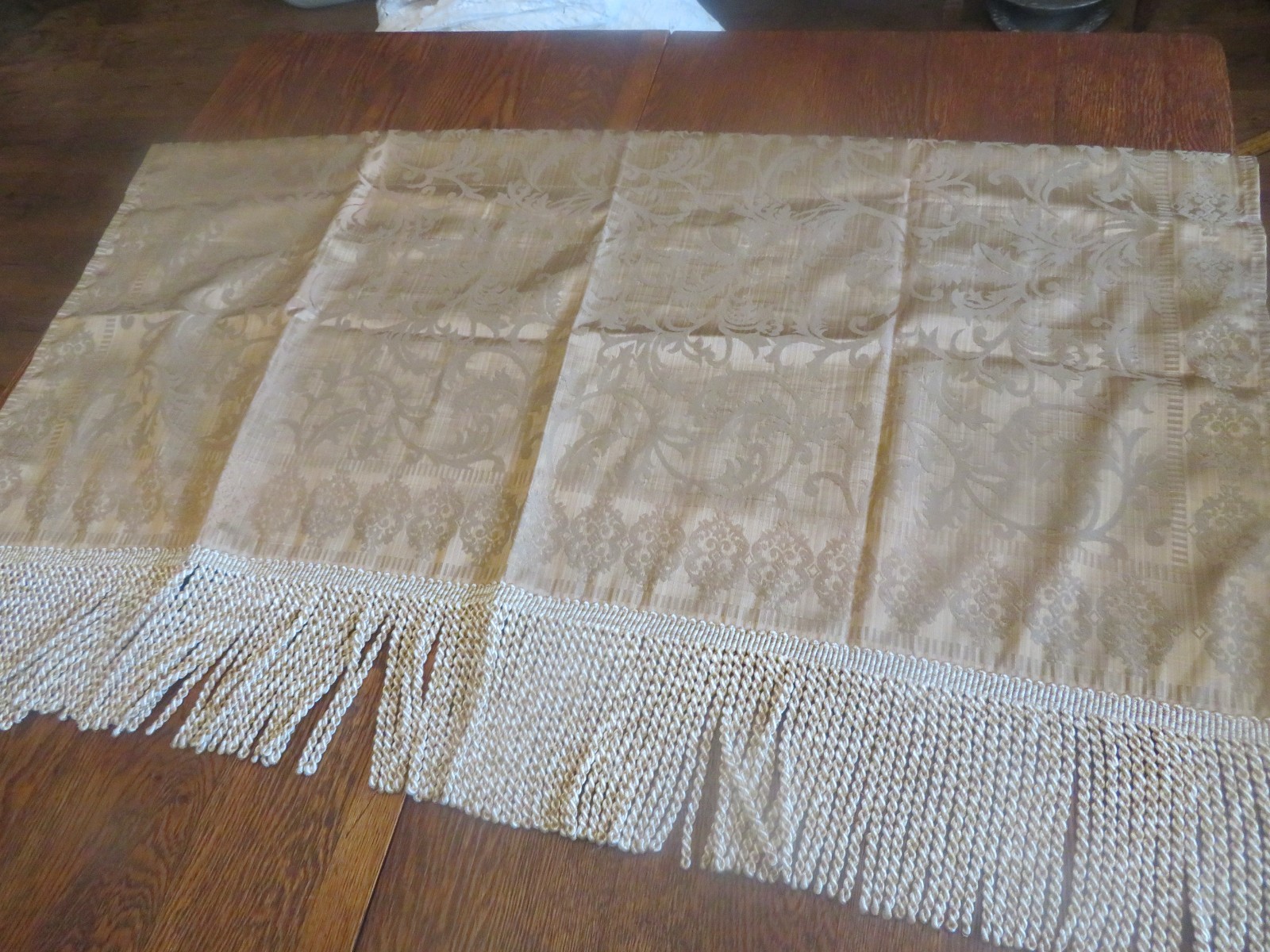 PERI Homeworks Collection Beige Damask Valance Elegant Tassel Trim India Vintage