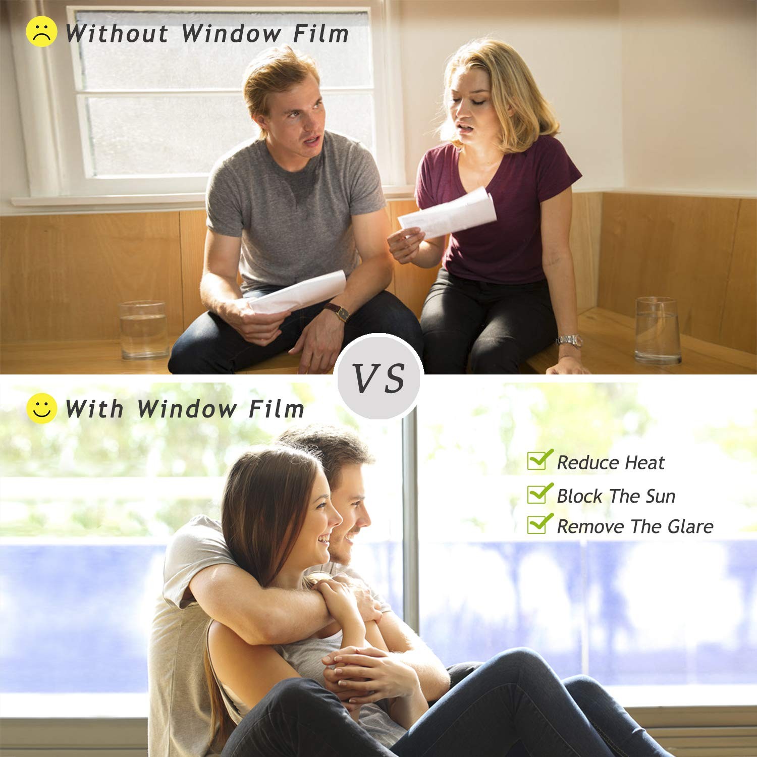 Window Tint for Home, One Way Daytime Privacy Window Film Heat Control Sun Bl…