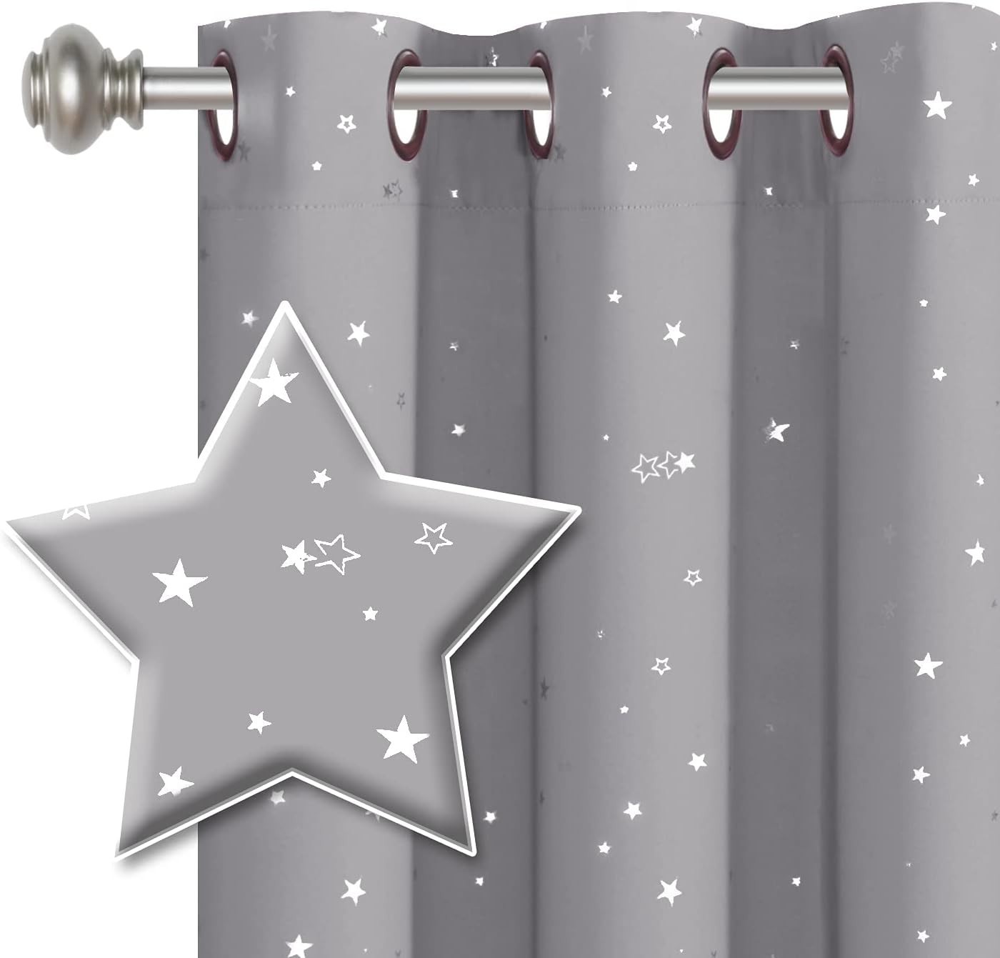 Blackout Star Curtains for Kids Room Boys Girls Twinkle Silver Stars Thermal …