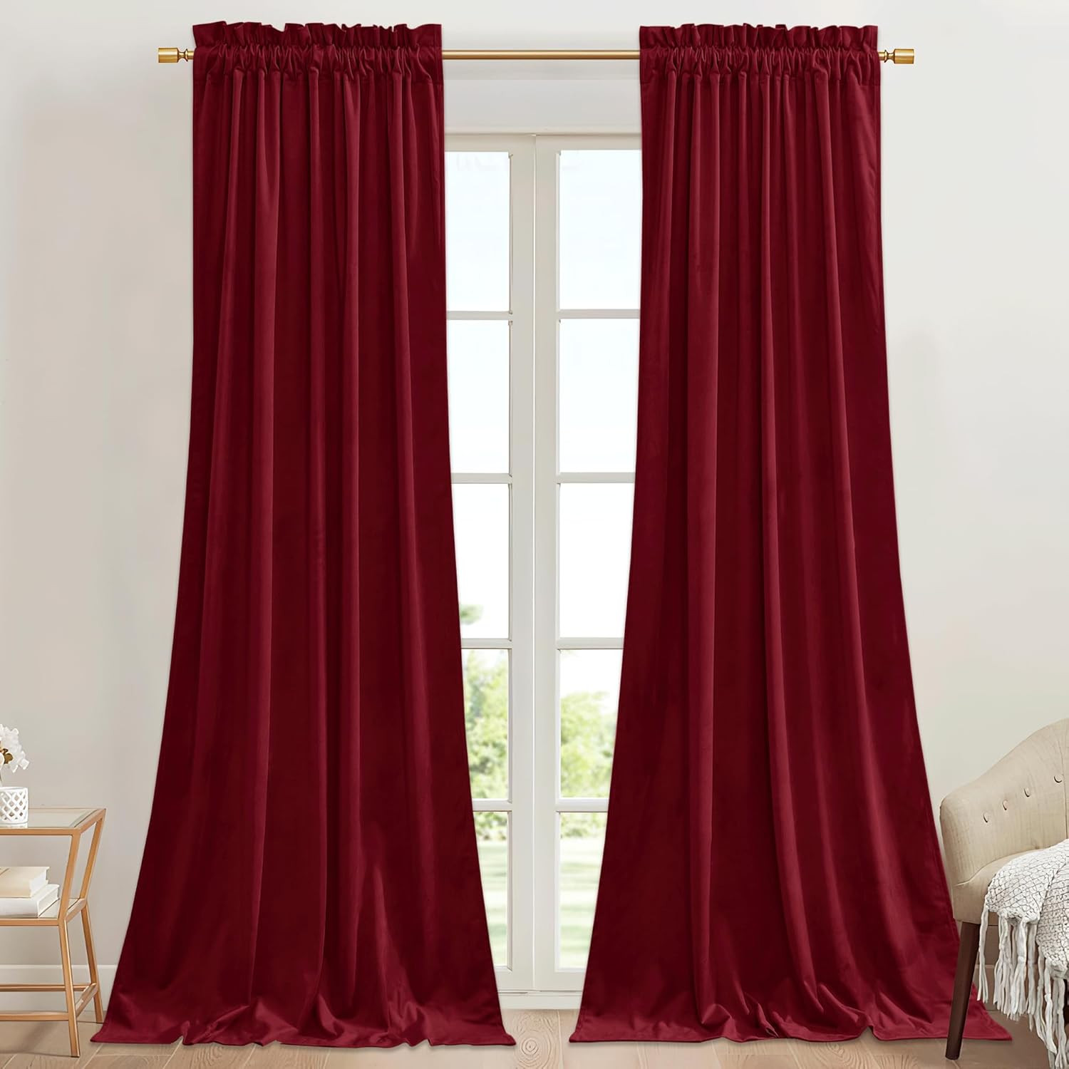 StangH Red Velvet Curtains 42 x 84 inches Luxury Thermal Insulated Doorway Room