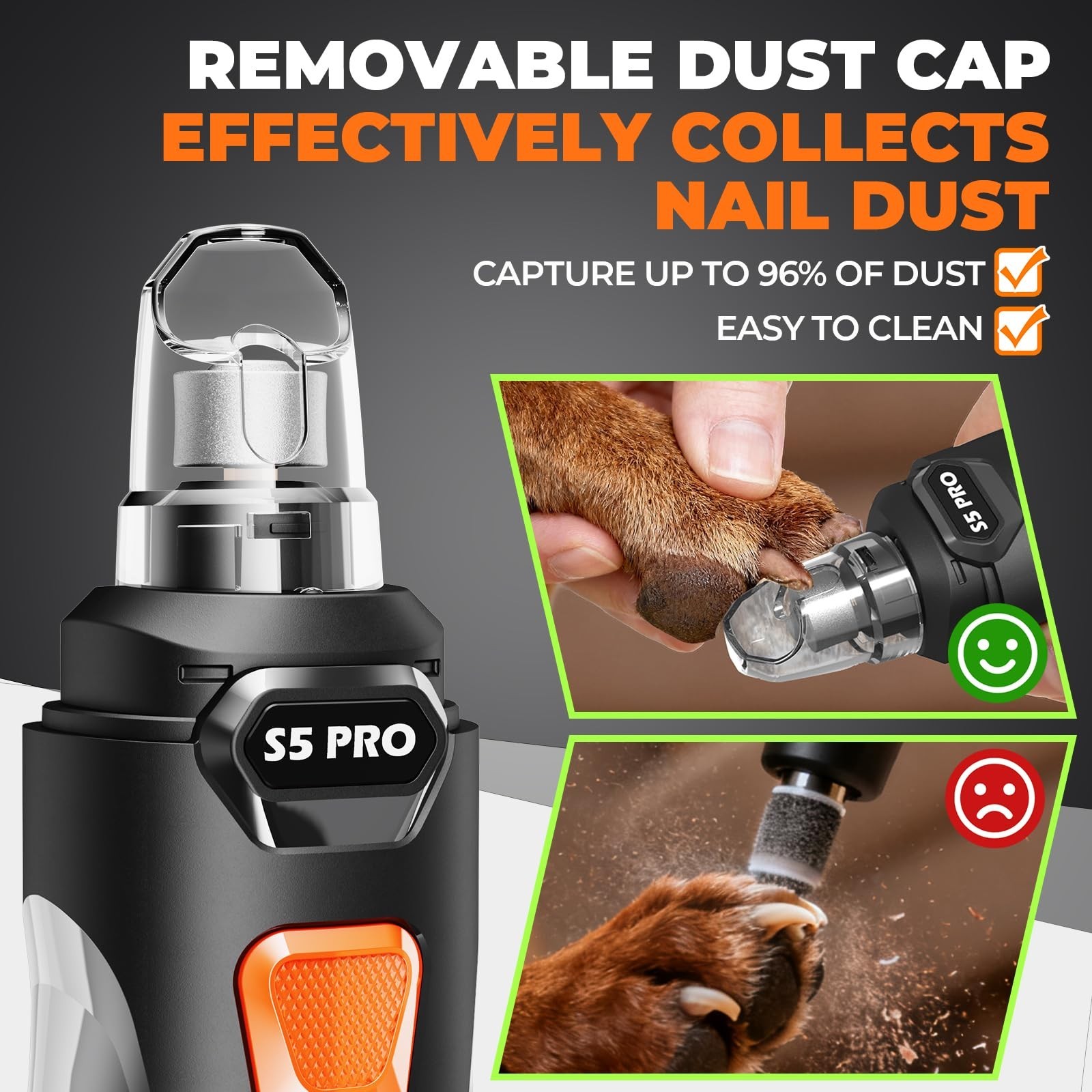 Dog Nail Grinder with 2 LED Lights Powerful 2 Speeds Super Quiet Dog Nail Tri…