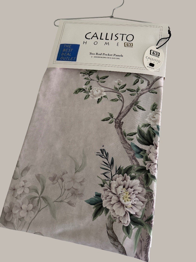 CALLISTO Window Curtains 2 Panels 38 X 96″ Heron Birds Drapers Back Tab Grey