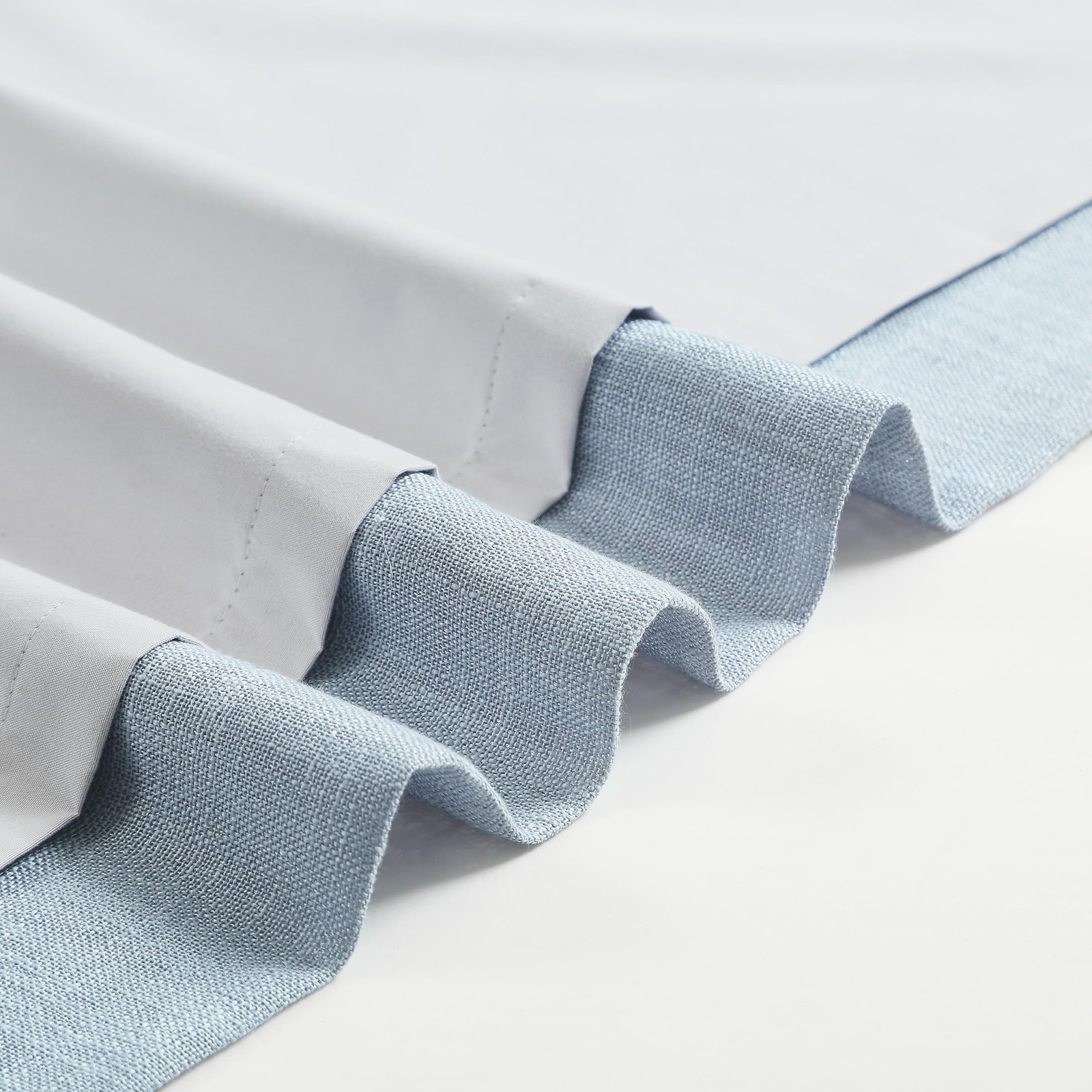 Central Park Dusty Blue Pinch Pleated Full Blackout Curtains Linen Texture