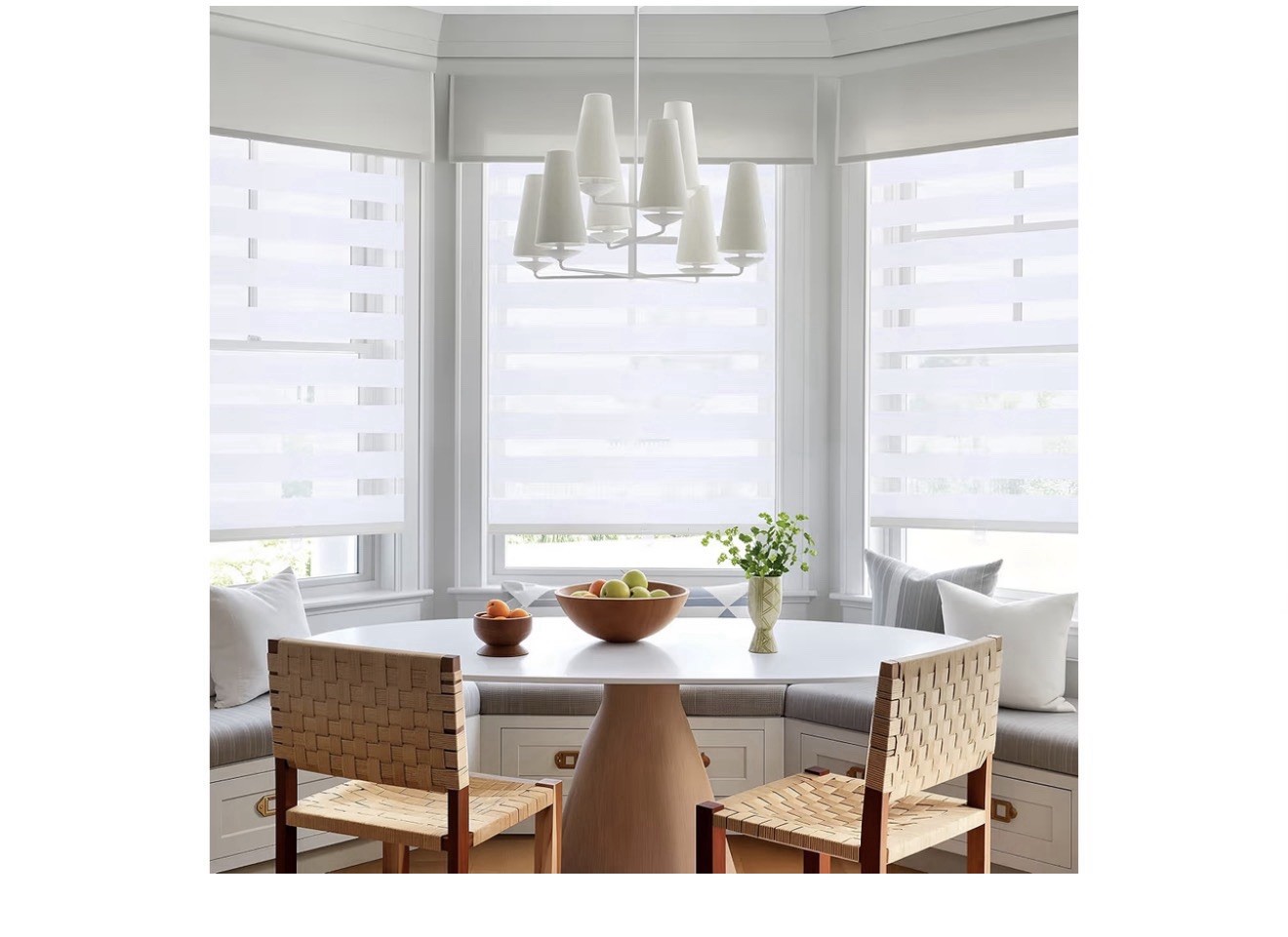 Cordless Window Roller Shades Free-Stop Dual Layer Zebra Blinds-White- 34”W 64”H