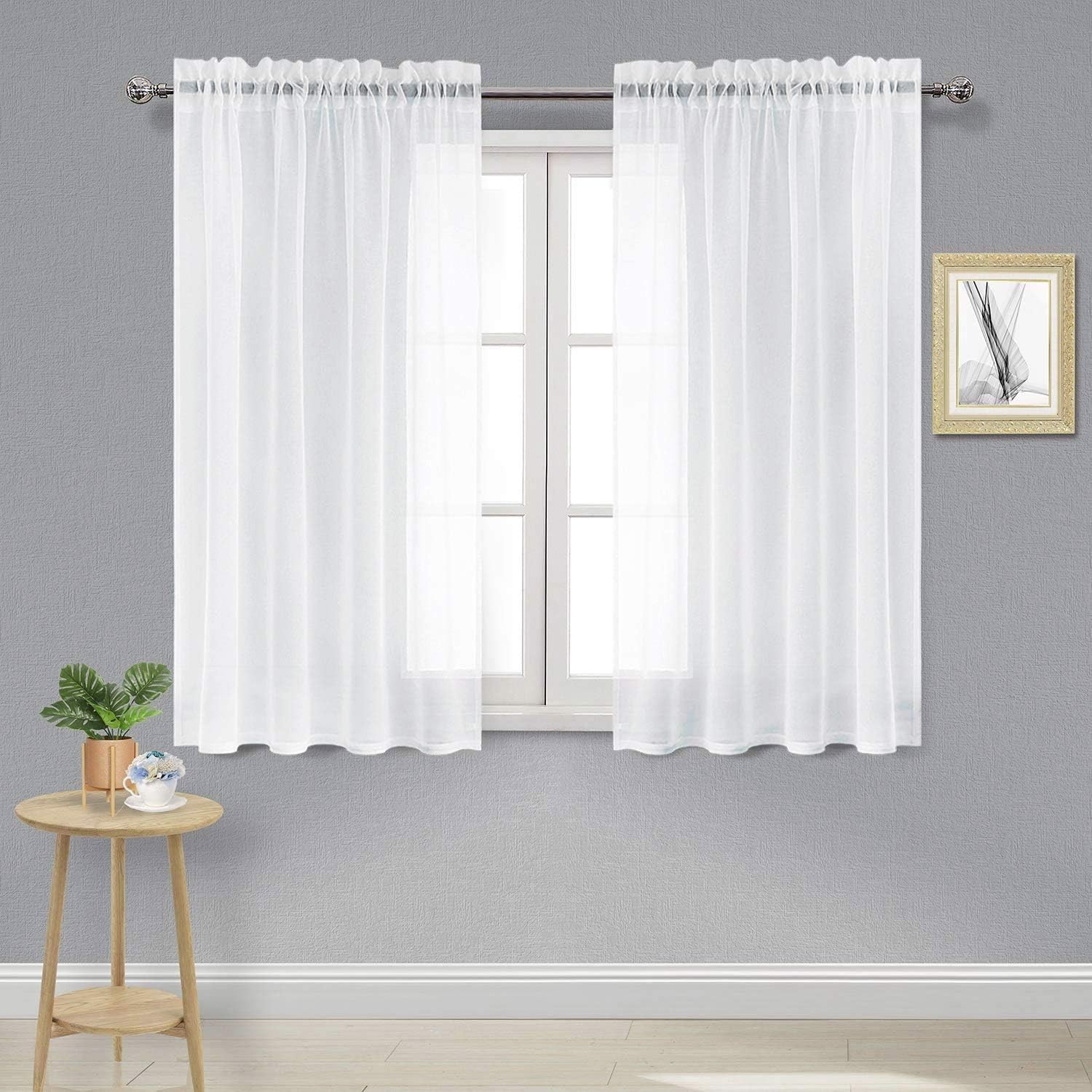 White Sheer Curtains Semi Transparent Voile Rod Pocket Curtains for Bedroom and