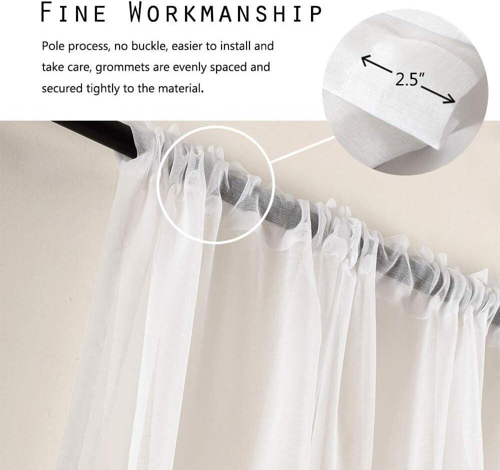Solid Sheer Curtains Draperies White Rod Pocket 2 Panels 100″ W x 84″ L