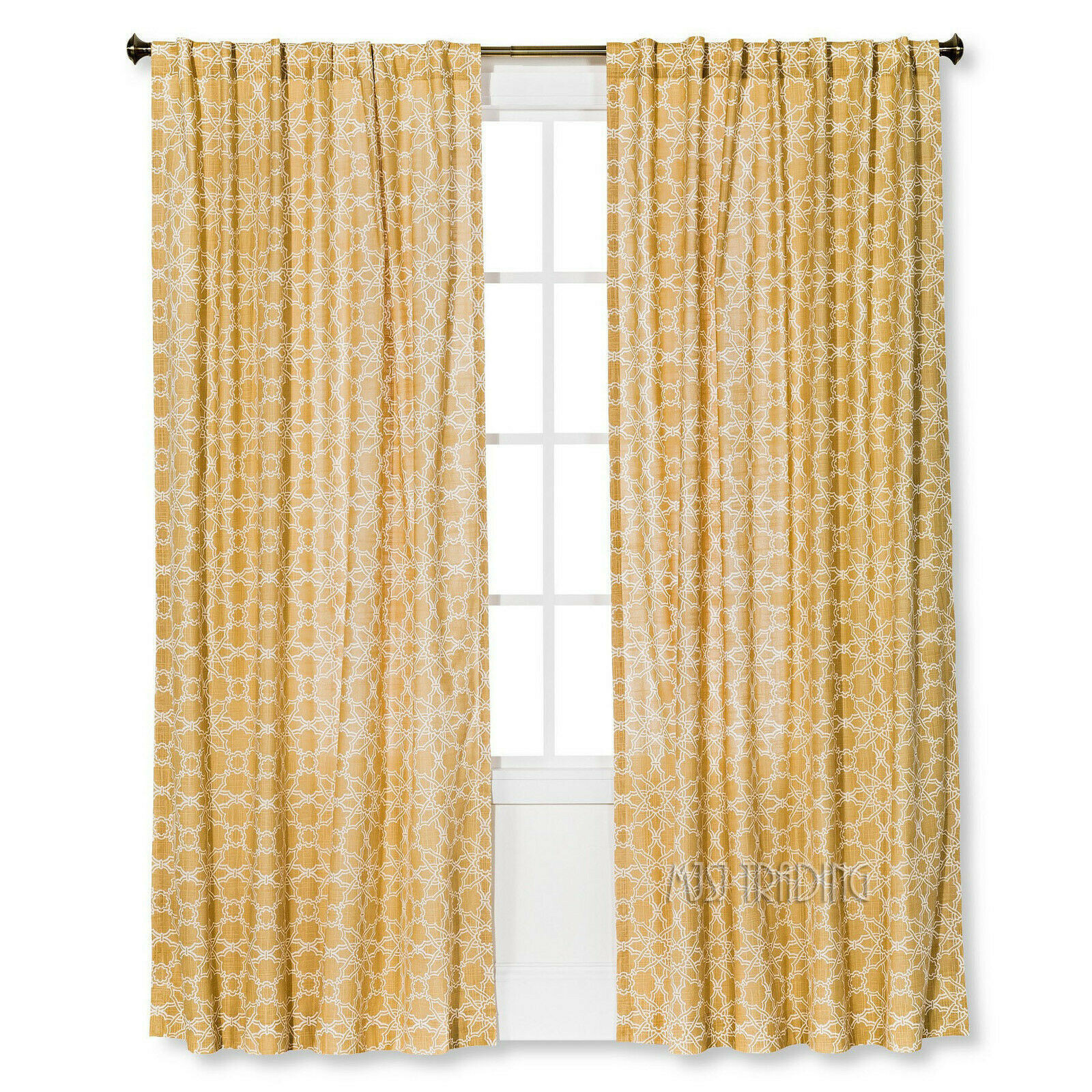 NEW Threshold One Window Treatment Panel Gold Moroccan Tile 54×84 Cotton Curtain