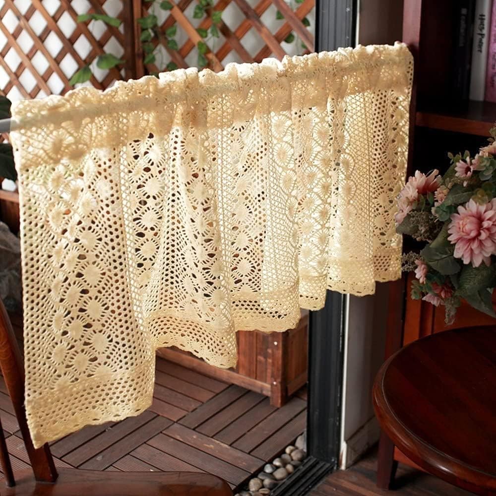 Rustic Boho Curtain Valance for Kitchen Window Farmhouse Handmade Crochet Cur…