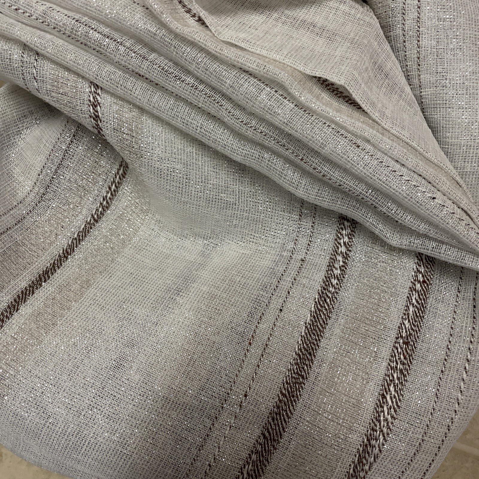Linen-Look Striped Curtains Panel Set- White Sheer 54″x96″ Rodeo Home.EUC.