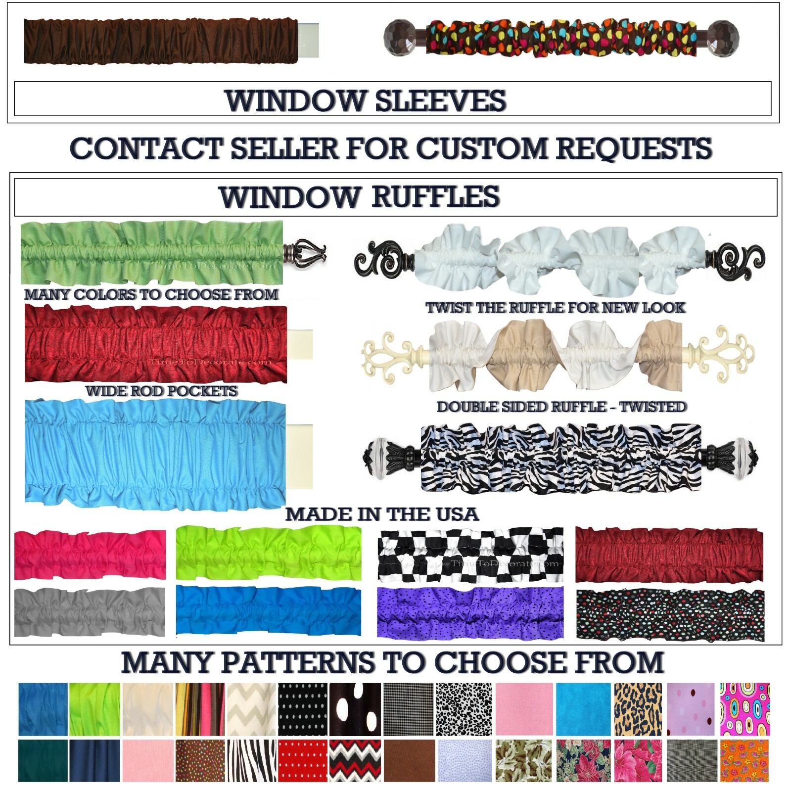 New CUSTOM window ruffle ROD cable SLEEVE valance LOTS of to CHOOSE from
