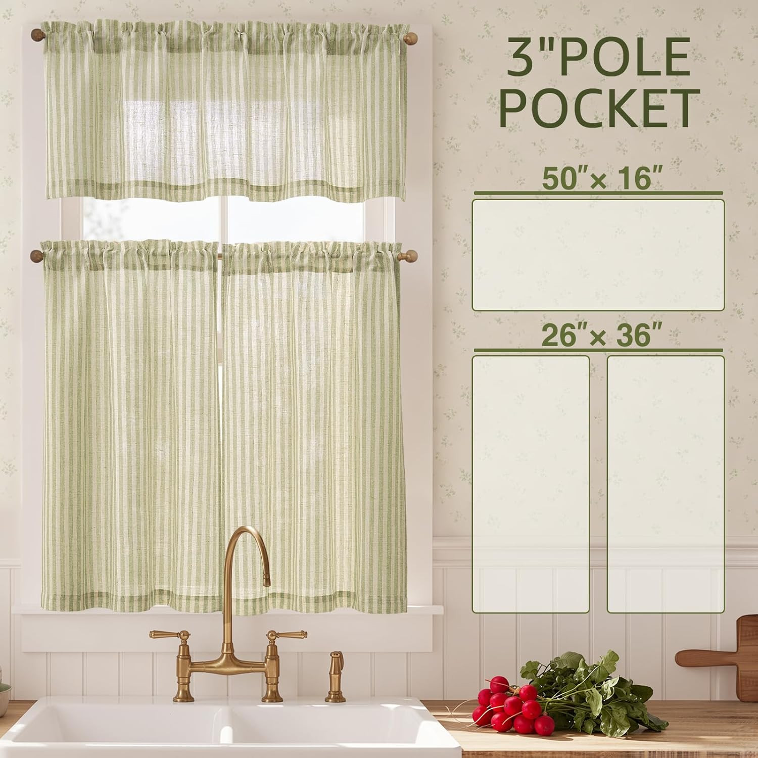 JINCHAN Kitchen Curtains and Valances Set Striped Tier Curtains Ticking Stripe L