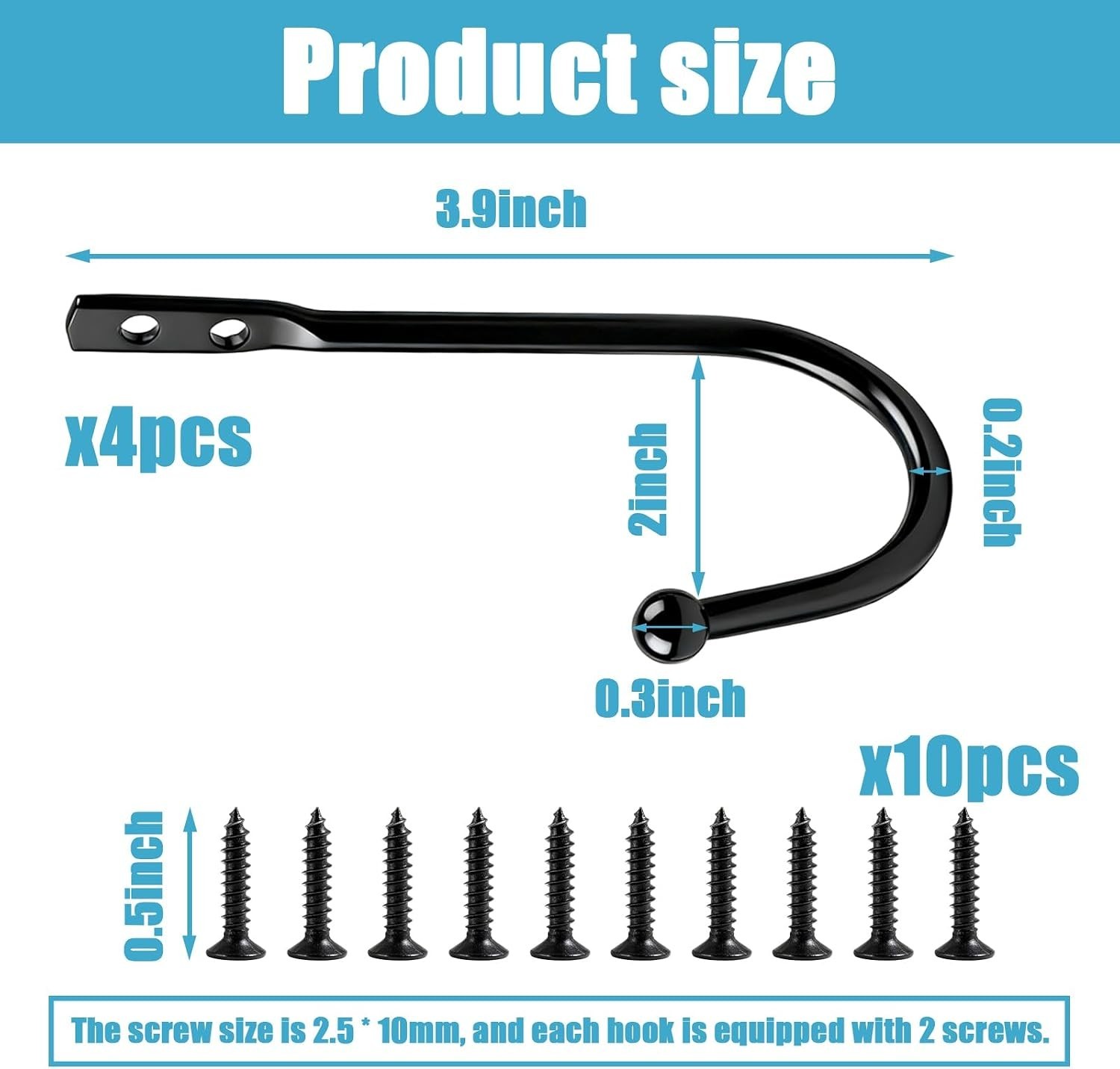 4-Pack Curtain Holdbacks – Screw-In Curtain Tiebacks – Black Wall Mounted Hooks