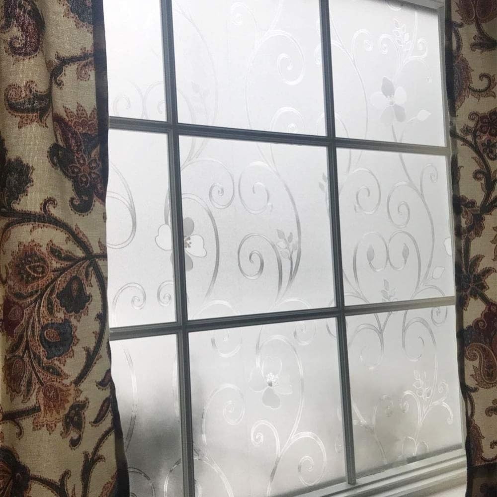 Frosted Window Privacy Film 17.7 x 78.7 Inches Flower Design for Home Office