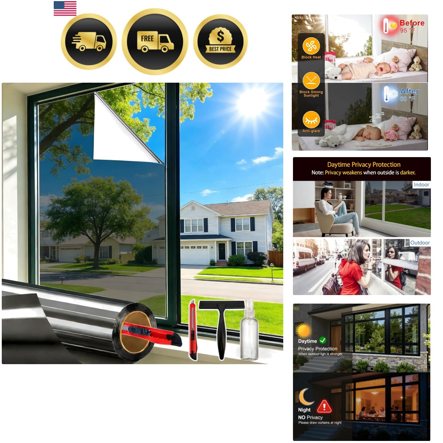 One Way Daytime Window Privacy Film See Out Not in, Window Tint for Home, Ref…