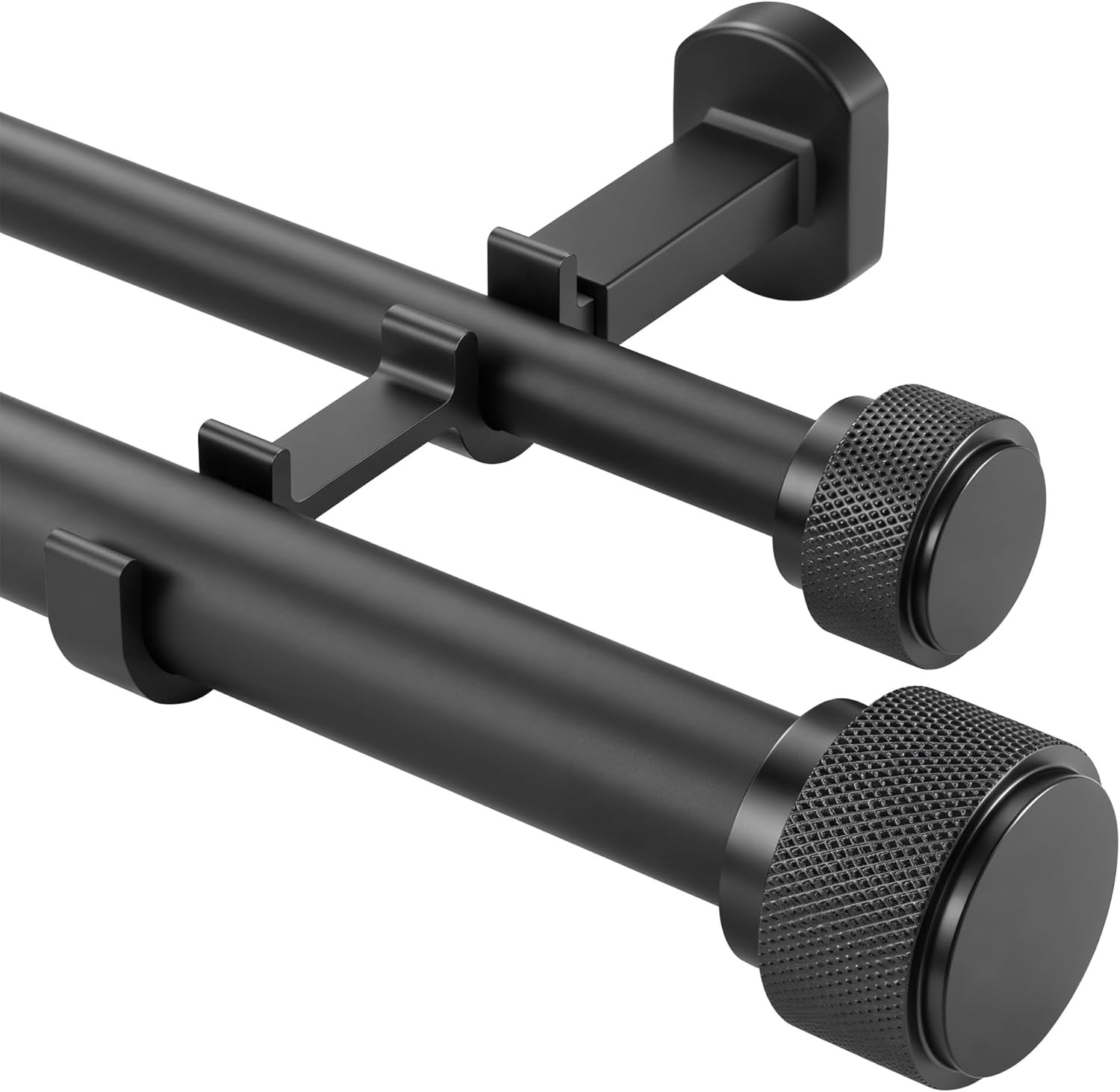 Premium 54″ Double Curtain Rod – Heavy Duty Black with Solid Aluminum Finials