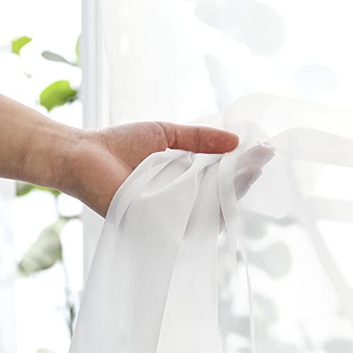 2 Panels Sheer Curtains 96″ Length for Bedroom, 42″W x 96″L (Pack of 2) White