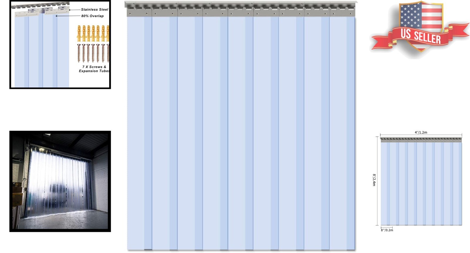 Standard Clear PVC Curtain Strips, 9PCS Set, 96″H x 48″W for Practical Spaces