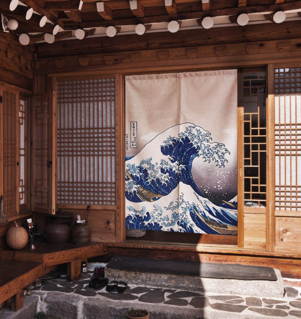 Cotton Linen Japanese Ukiyoe Wave Door Curtain Noren Tapesty 85x120cm 75x120cm