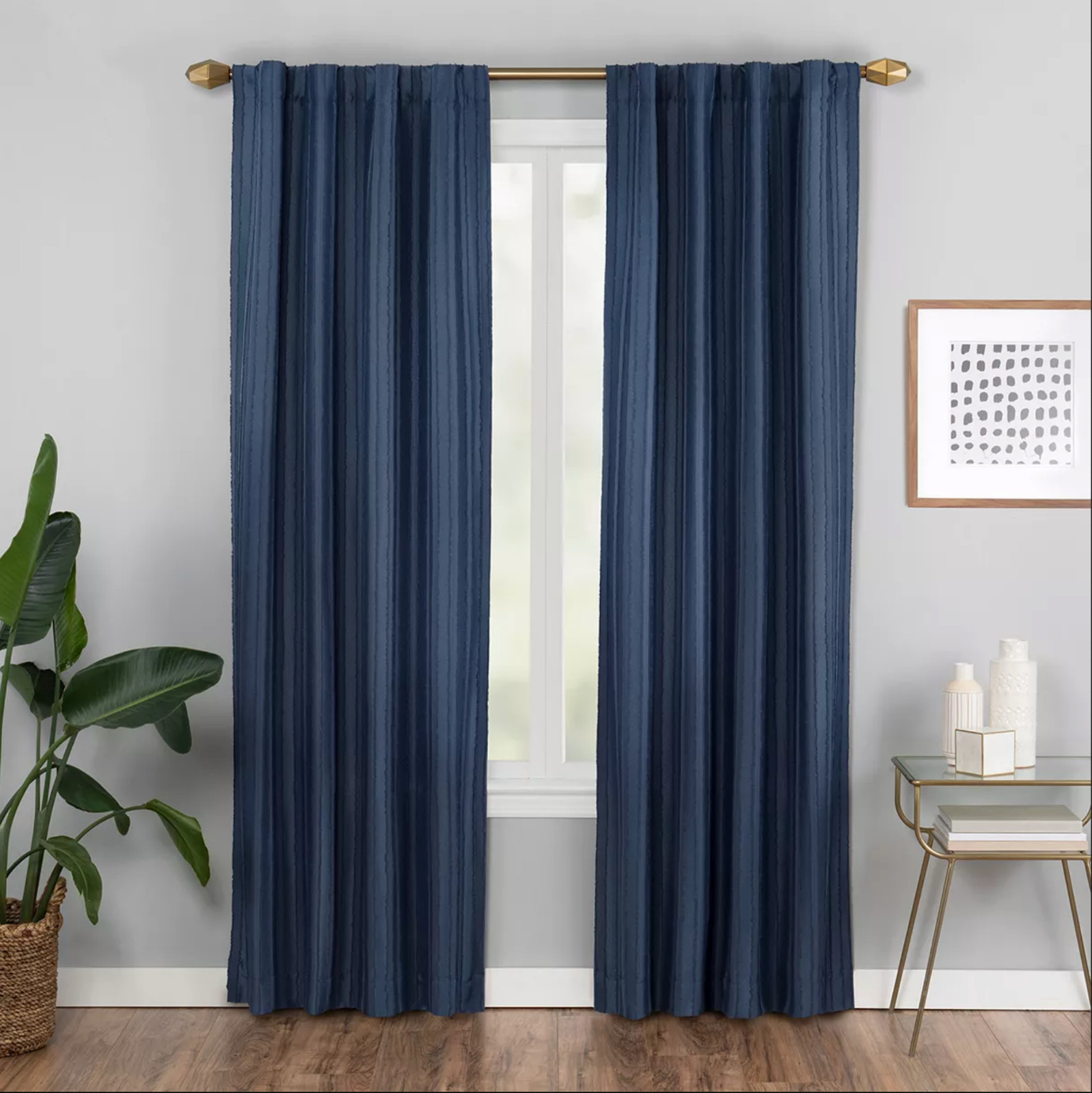 Vue Elements Vaughan Back Tab Semi Sheer Curtain Panels 42″ x 95″ Navy 2 Panels
