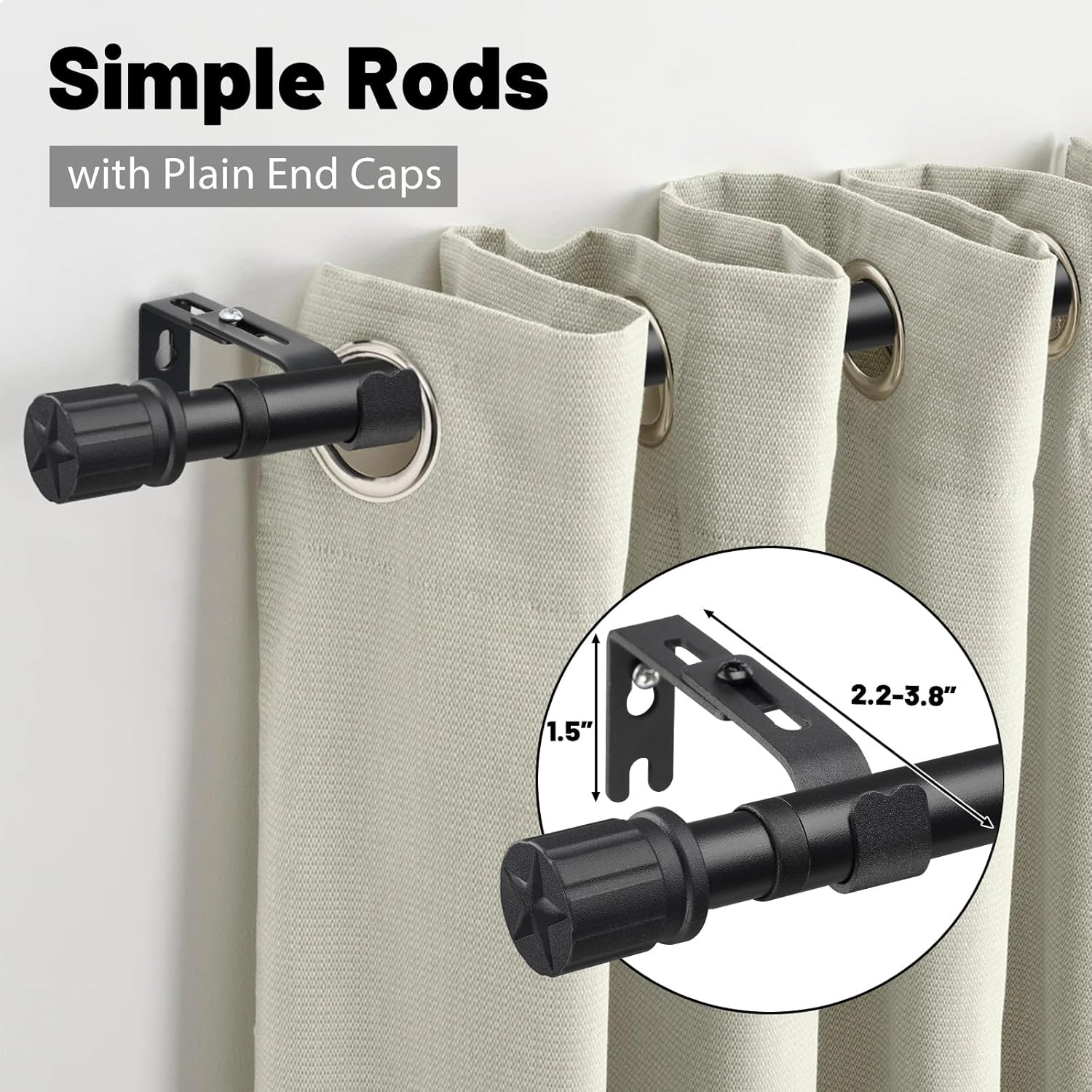 2 set Curtain Rod w/Star for Window size Max to 178″ Wide Heavy Duty 1″ dia tube