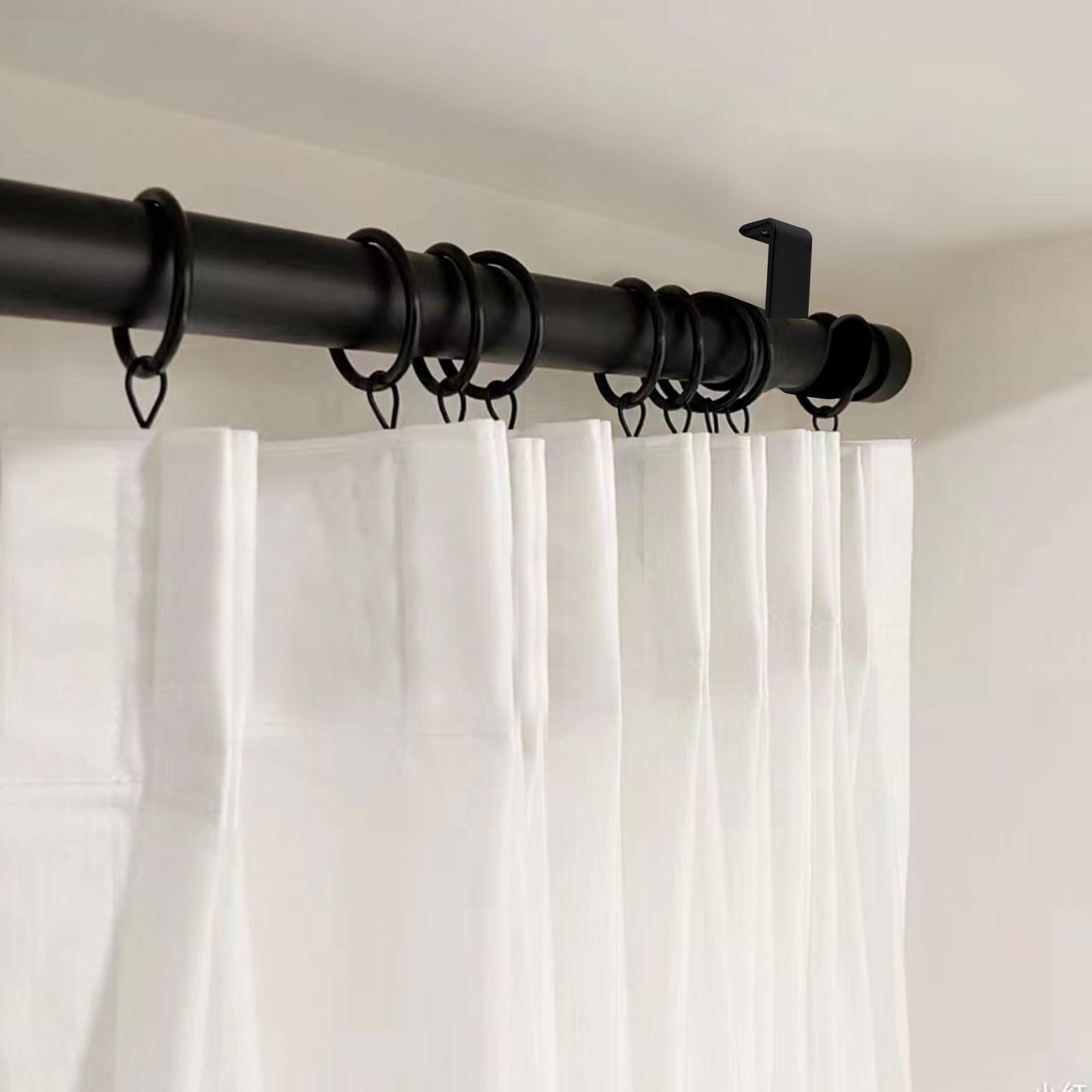 Black Ceiling Mount Curtain Rod Brackets Metal Holder Sturdy Hooks 6 PCS