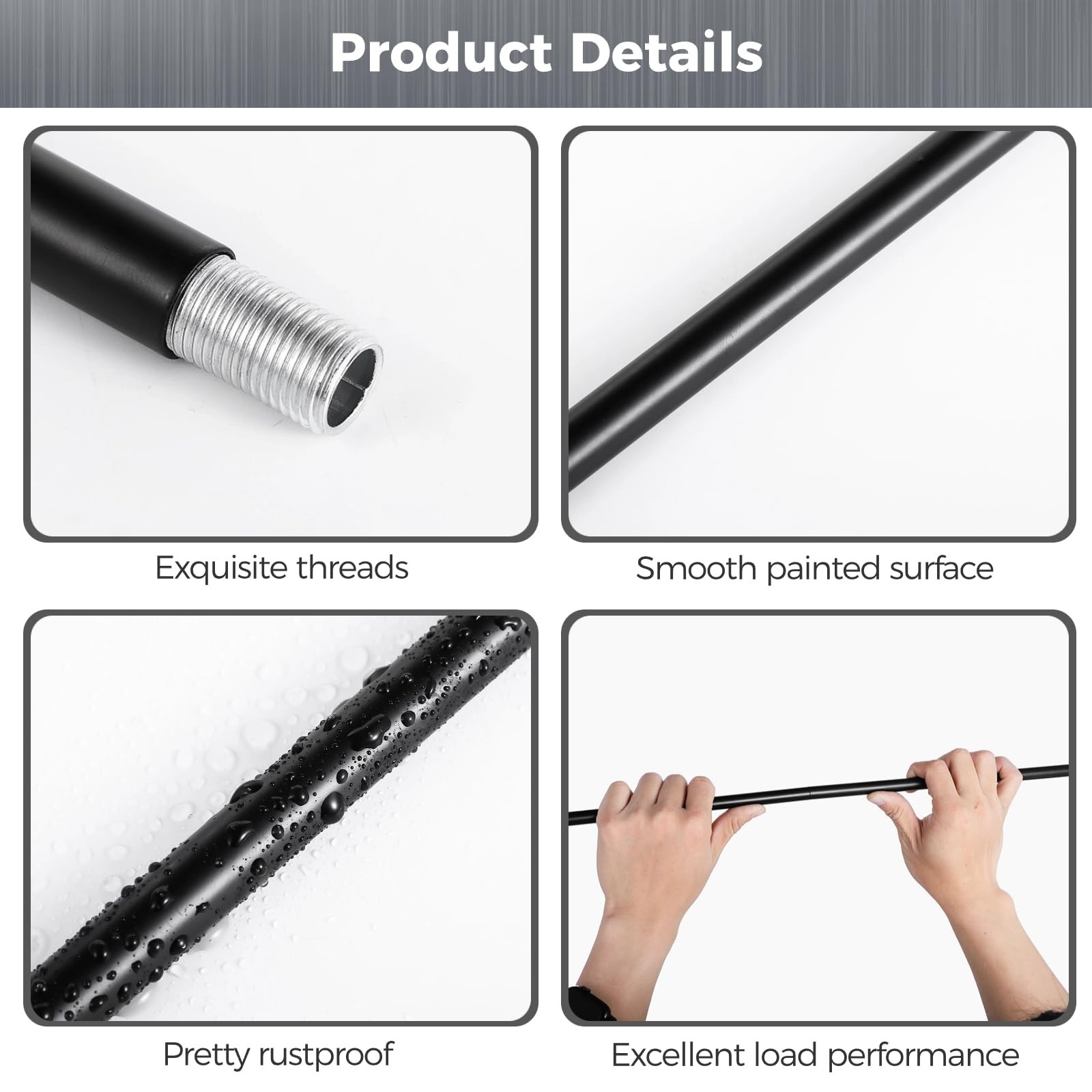Lnrueg Matte Black M10 Threaded Extension Rod, 10 PCS 12 Inches Threaded Exte…