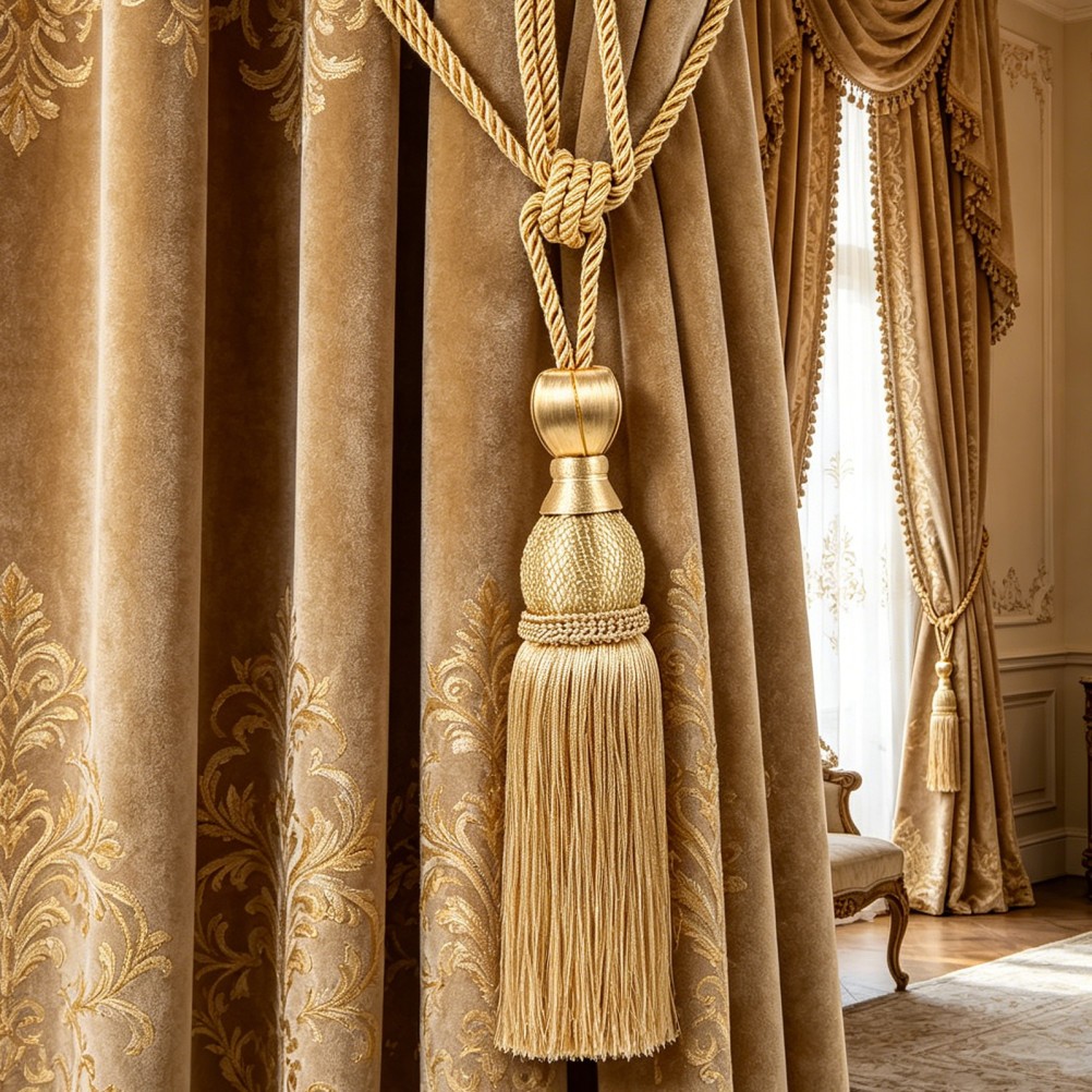2Pcs Polyester Curtain Tiebacks Gold Tassels Stylish Reusable Curtain Holdbacks