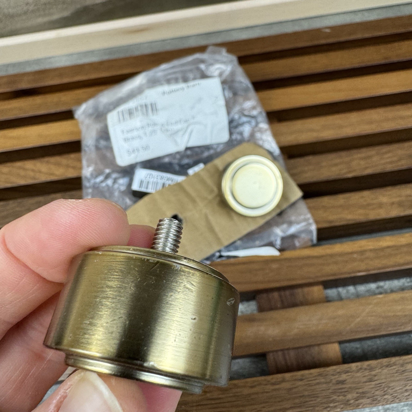 Pottery Barn Everson Round End Cap Finials 1.25” Set/2 Brass Scuffed Read OB
