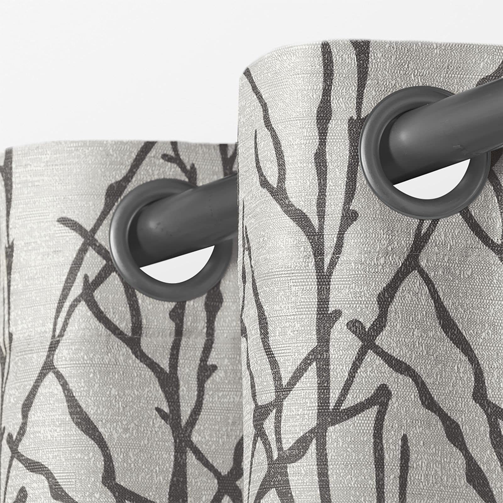 Branches Linen Blend Grommet Top Curtain Panel Pair, 54″x84″, Black Pearl