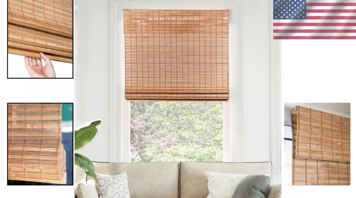Squirrel Brown Cordless Bamboo Roman Shades – Light Filtering Blinds 47×46