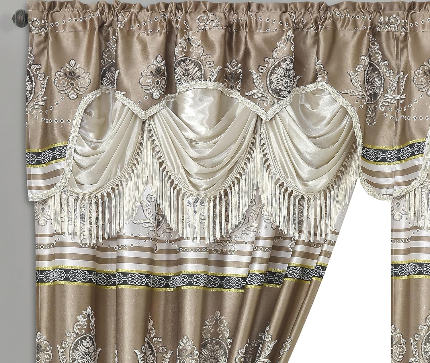 Harmony Horizon. Jacquard Window Curtain Panel Drape with Attached Fancy