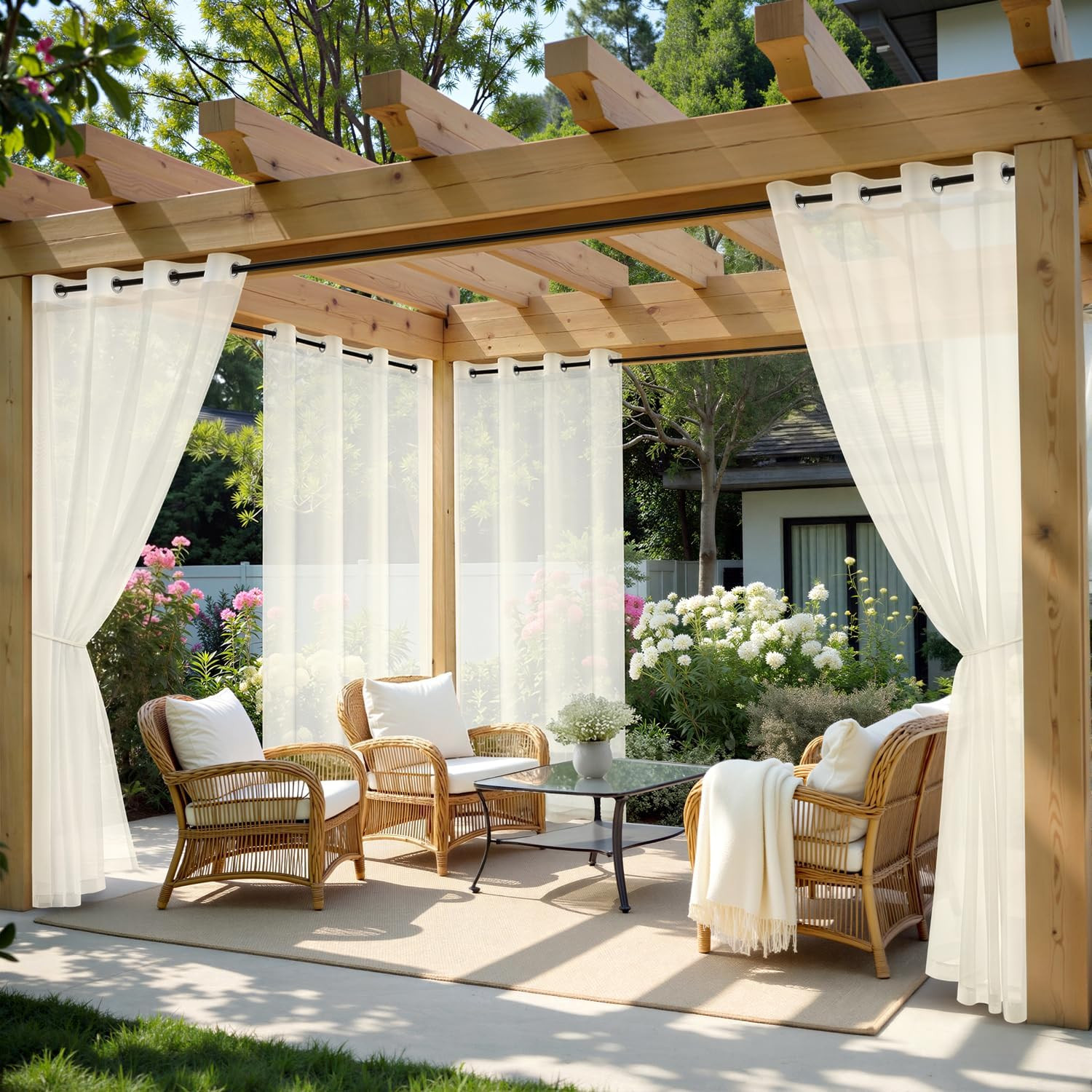 Outdoor Curtain for Patio Waterproof, 4 Panels 54 X 96 Inch – Grommet outside Sh