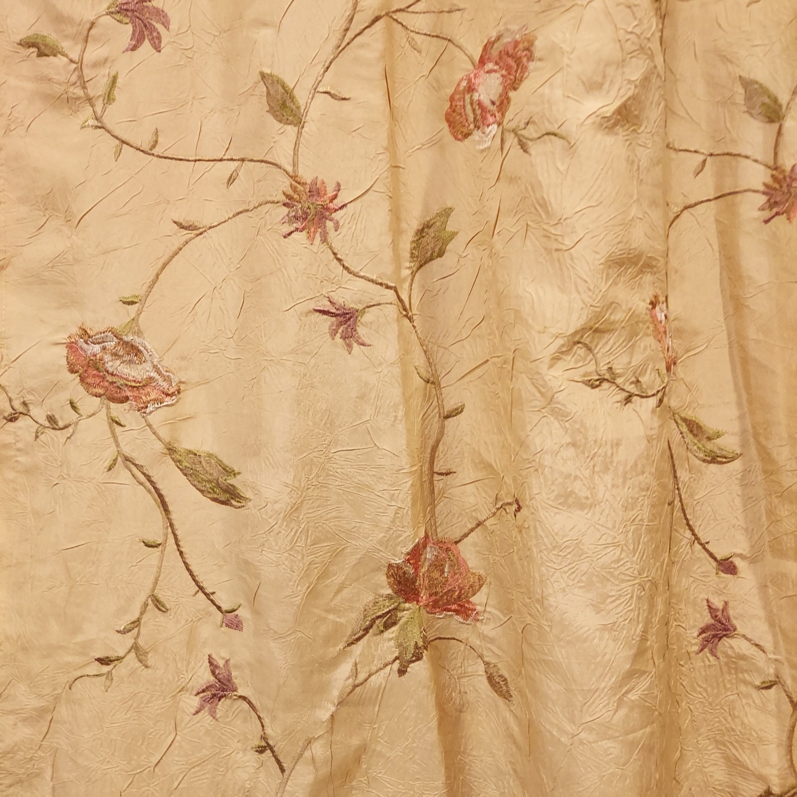 Croscill 2 Curtain Panels Embroidered Floral Crinkle Texture Floral Tan Beige