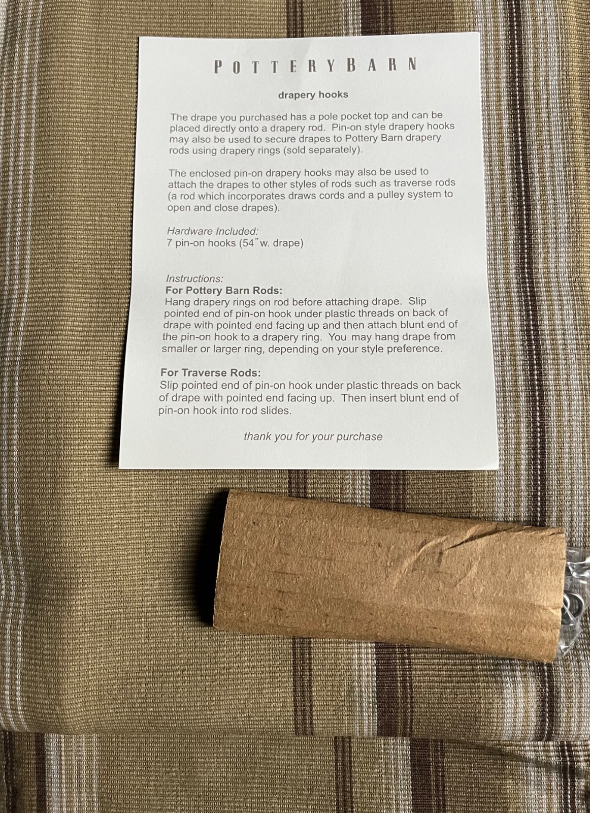 Pottery Barn Harrison Stripe Single Panel Curtain Drape 54 x 84 Tan Brown Cotton