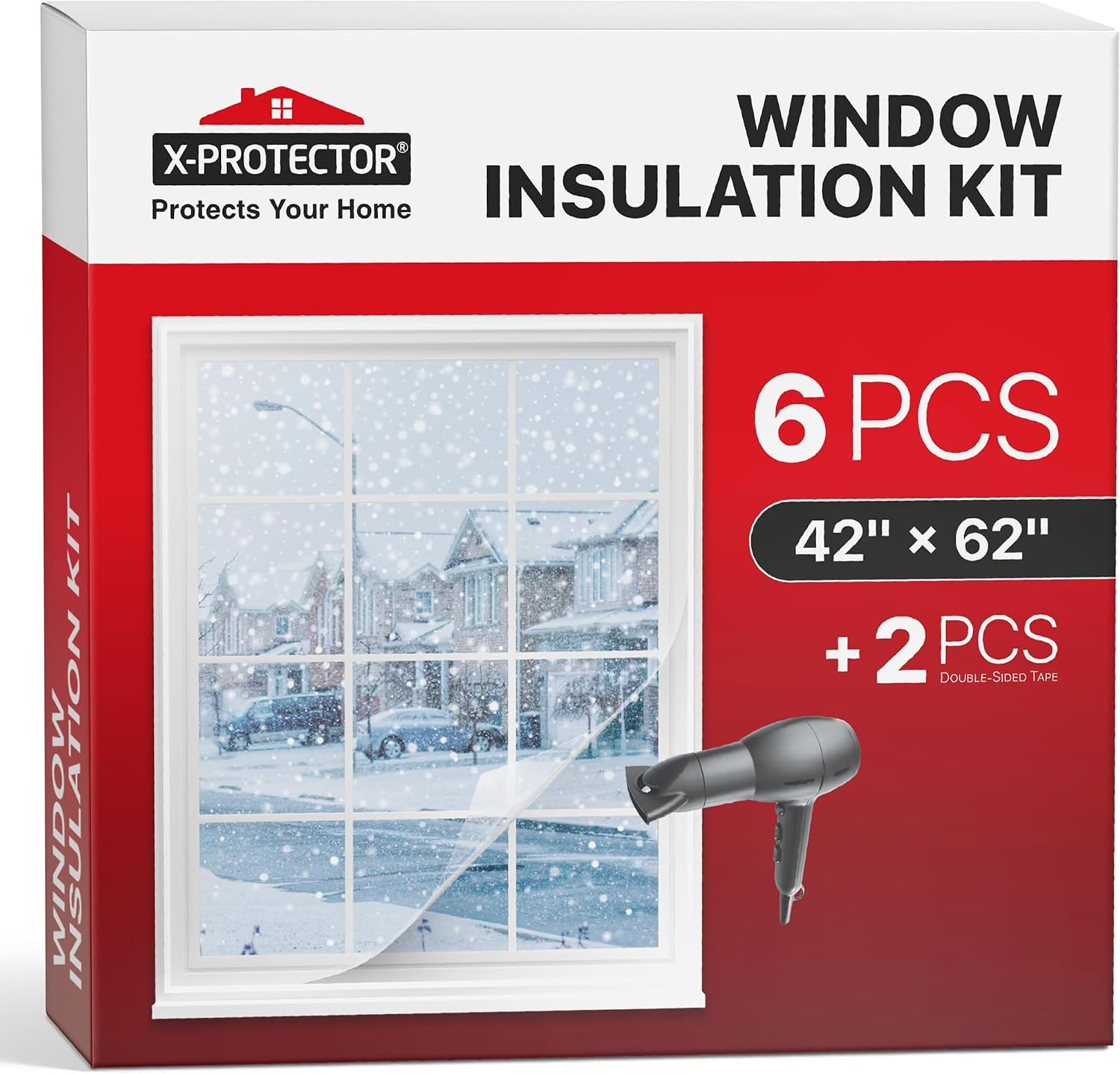 X-Protector Window Insulation for Winter – 6 Pack 42In X 62In – Clear Window Ins