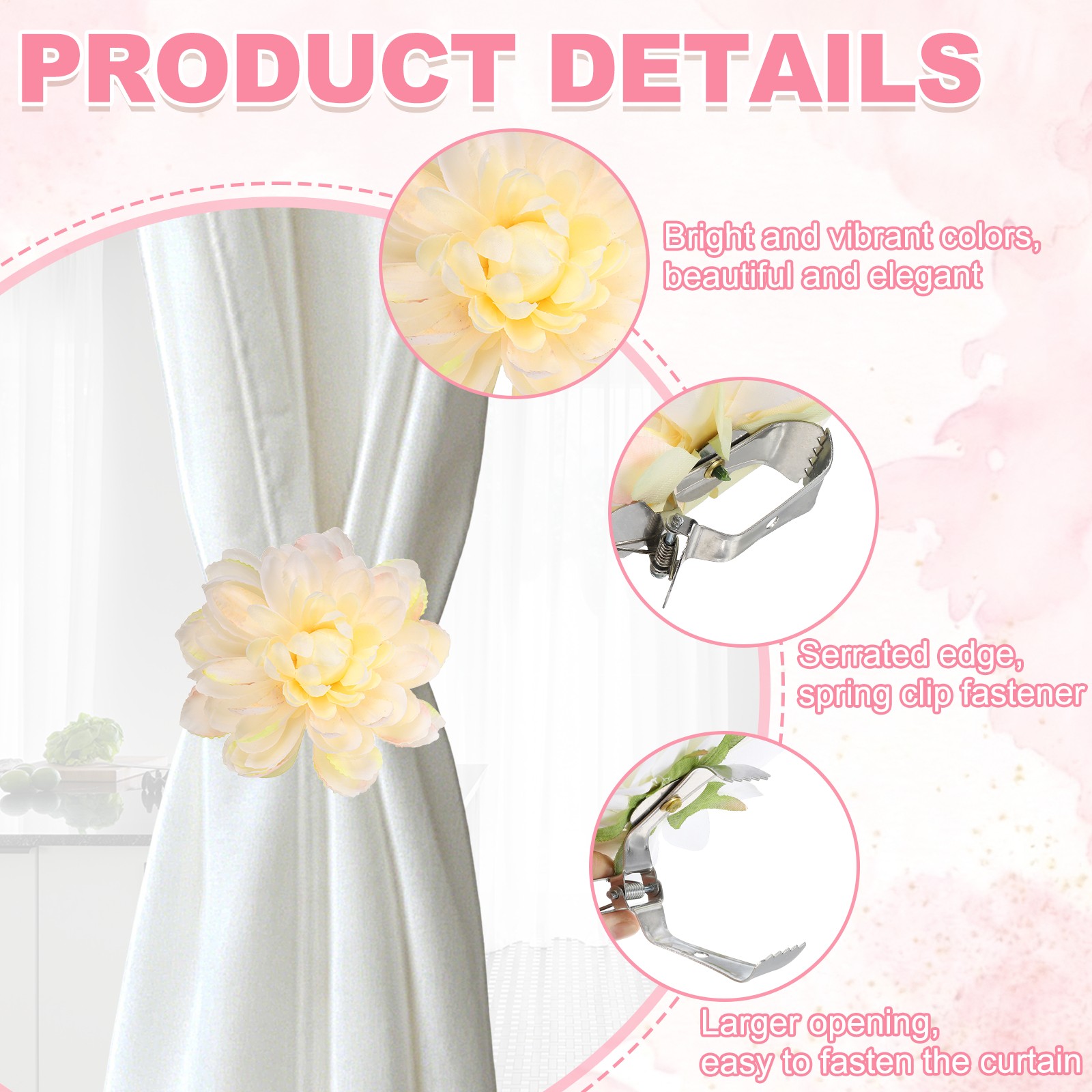 2PCS Flower Curtain Clips, Curtain Tiebacks Decorative Holdback, Pale Orange