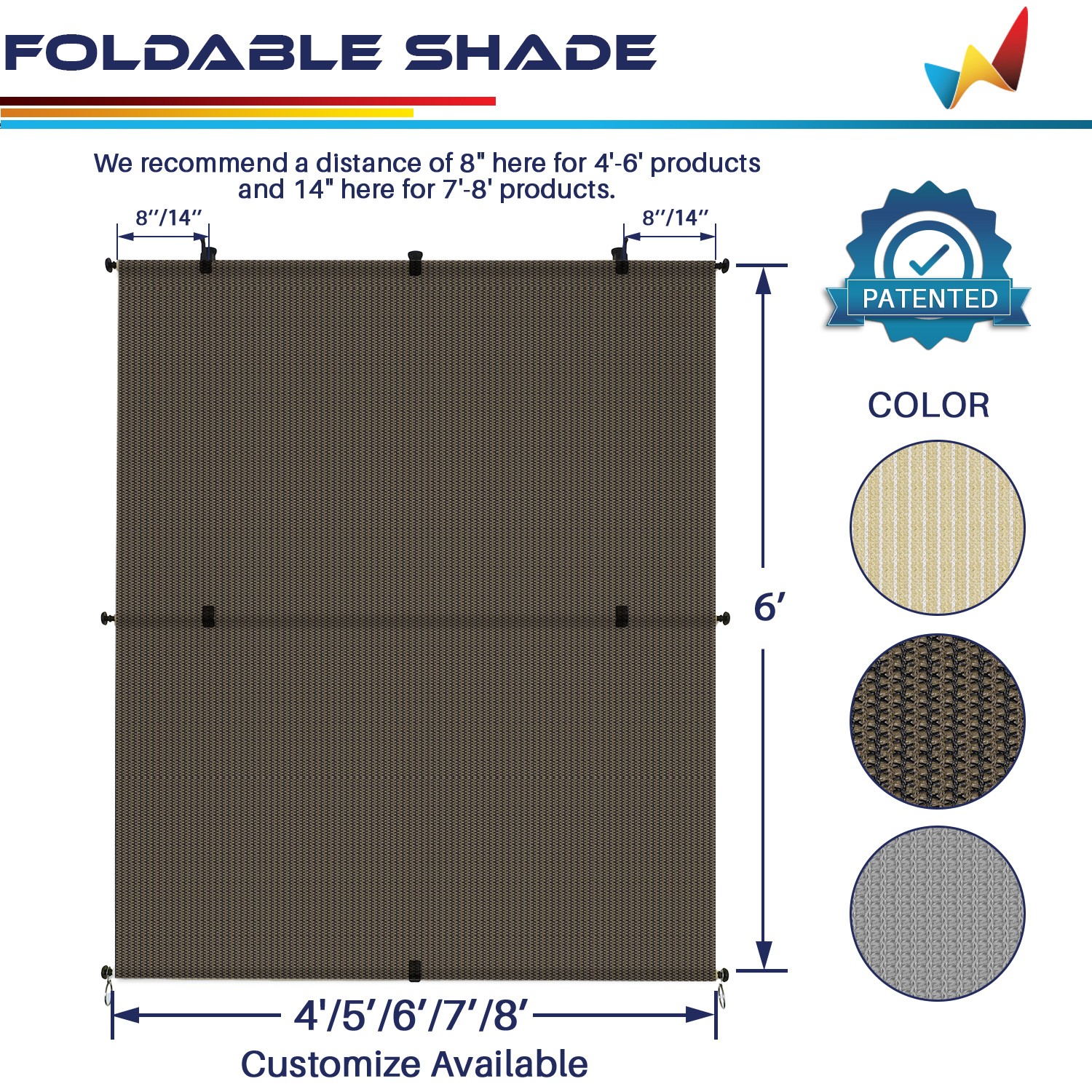 Outdoor Sunshade Roller Shades Roll up Shade Exterior Patio Curtain Blinds Brown