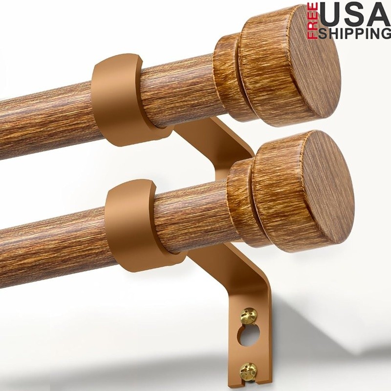 2 Pack Wood Curtain Rods for Windows 1″ Diameter Boho Decorative Heavy Duty