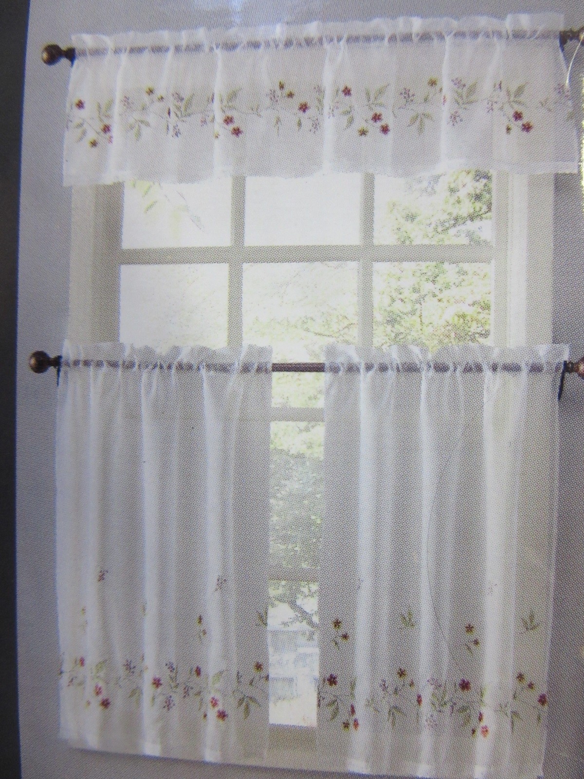 Living Colors Dina Red Floral Embroidered Tier & Valance 3-Piece Set