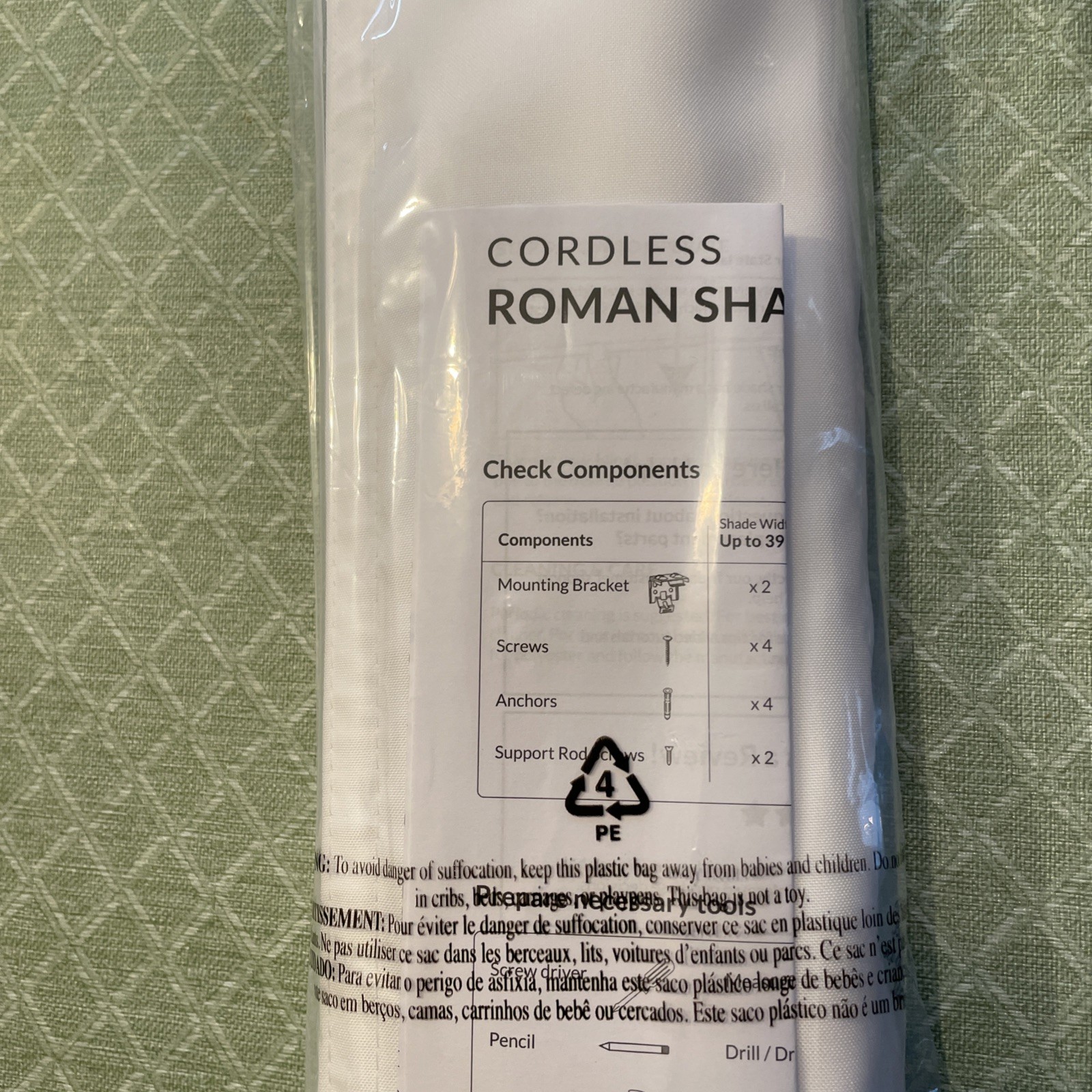 27″x64″ Chicology Light Filtering Roman Curtain Shade Belgian Snow