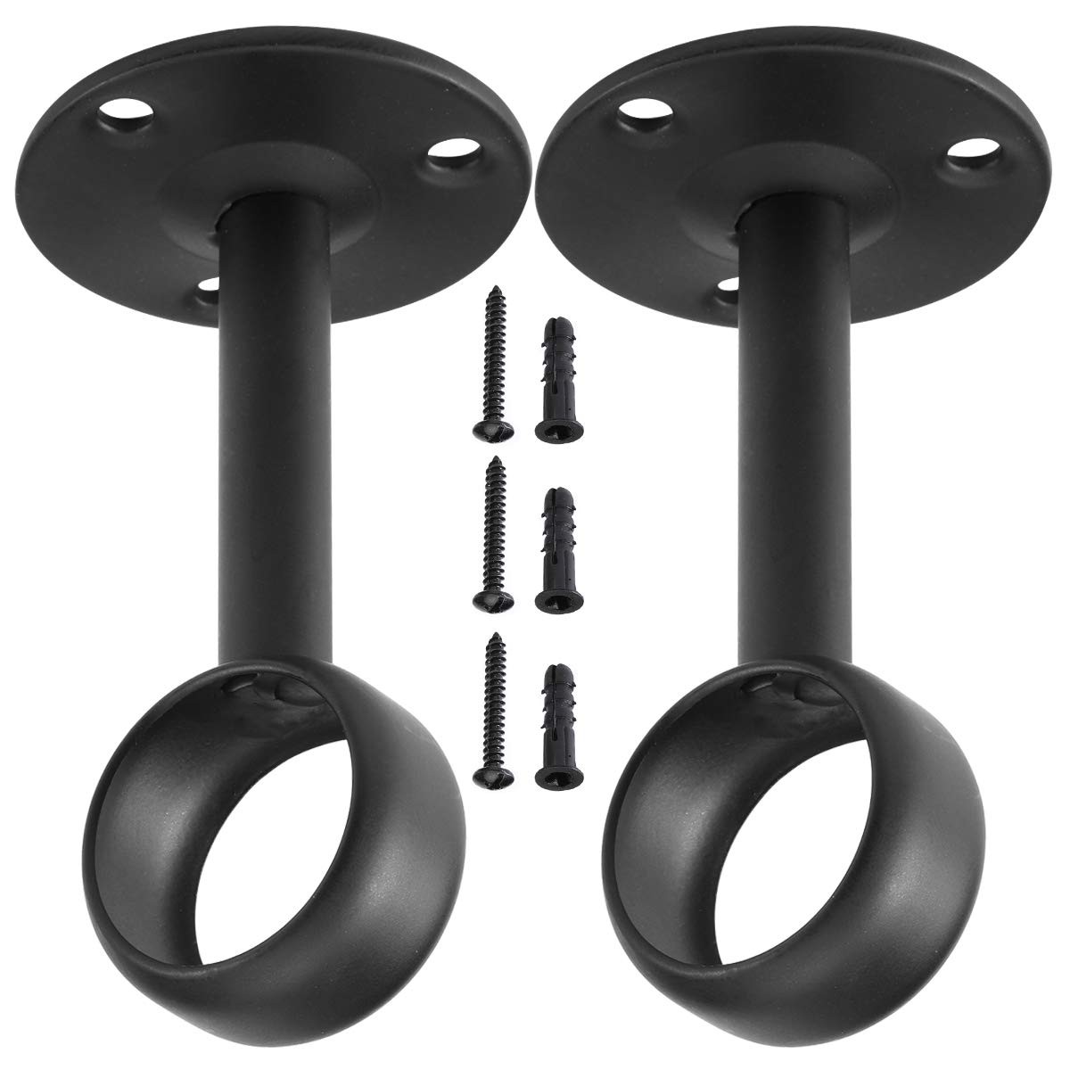 4 PCS Black Ceiling Mount Curtain Brackets, Fits 1 1/4-Inch Rod, Hardware