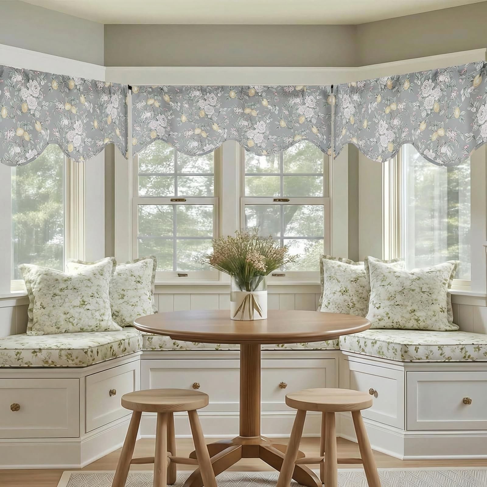 Scalloped Valance for Windows – Light Filtering Short Kitchen Valance, Farmho…