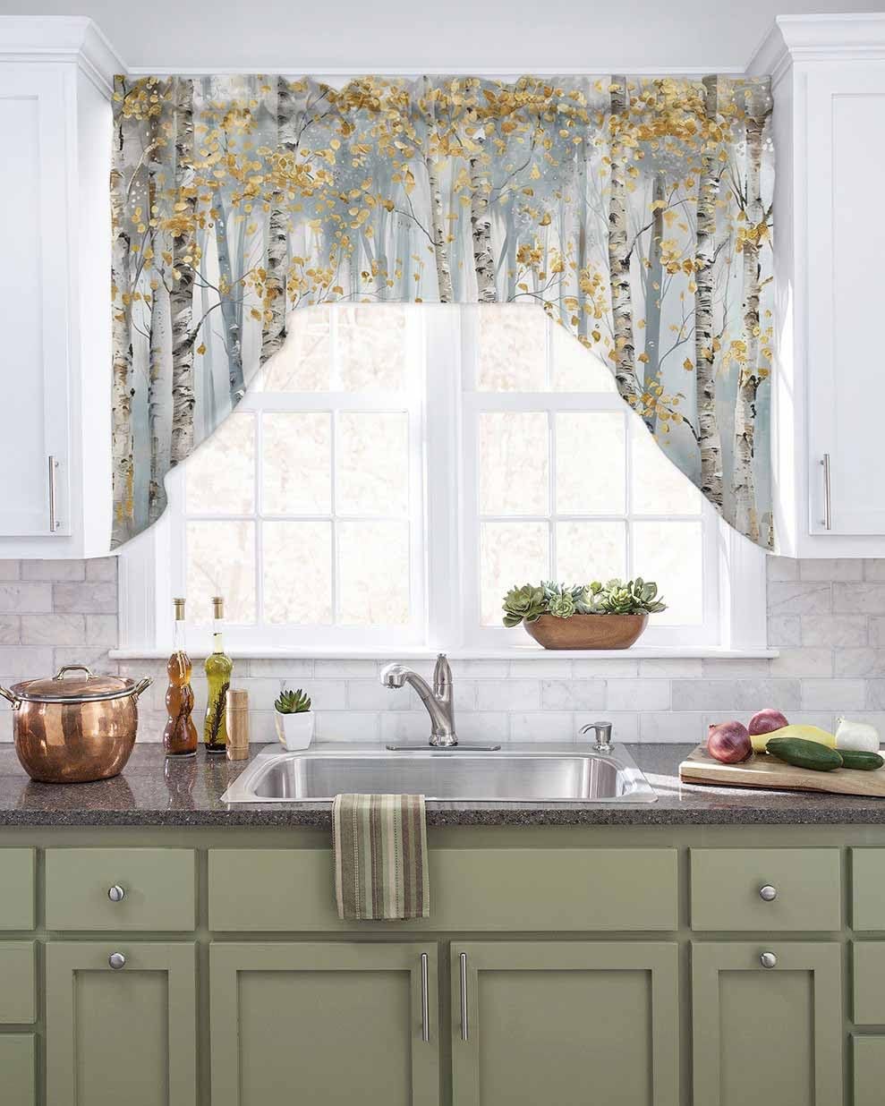Modern Impressionist Tree Swag Valances for Windows, Abstract Oil Painting Ye…